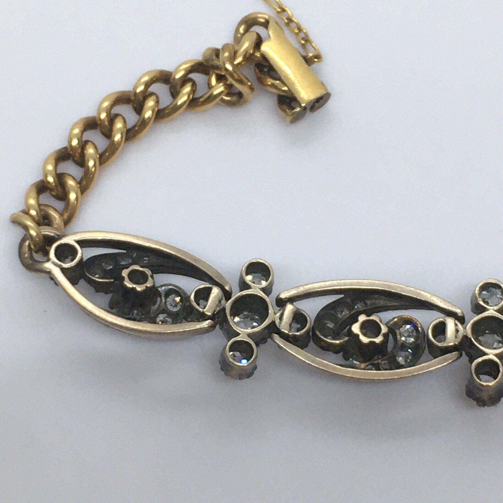 Women's Victorian 14K Gold Silver Antique 5 Carat Diamond Bracelet US 7.25 Inch 18.9 gr For Sale