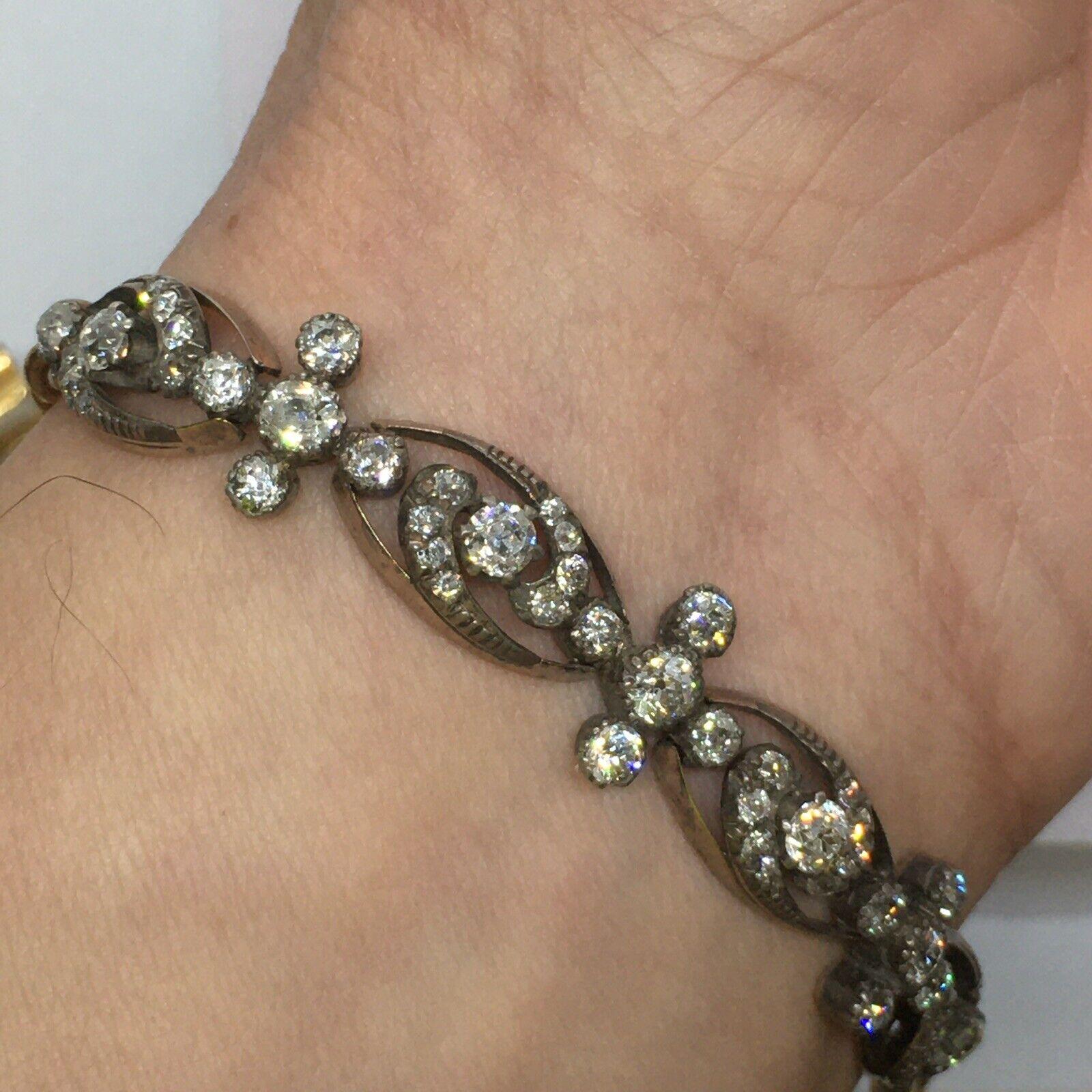 Viktorianisches Armband aus 14 Karat Gold und Silber mit antiken 5 Karat Diamanten, US 7,25 Zoll 18,9 gr im Angebot 2