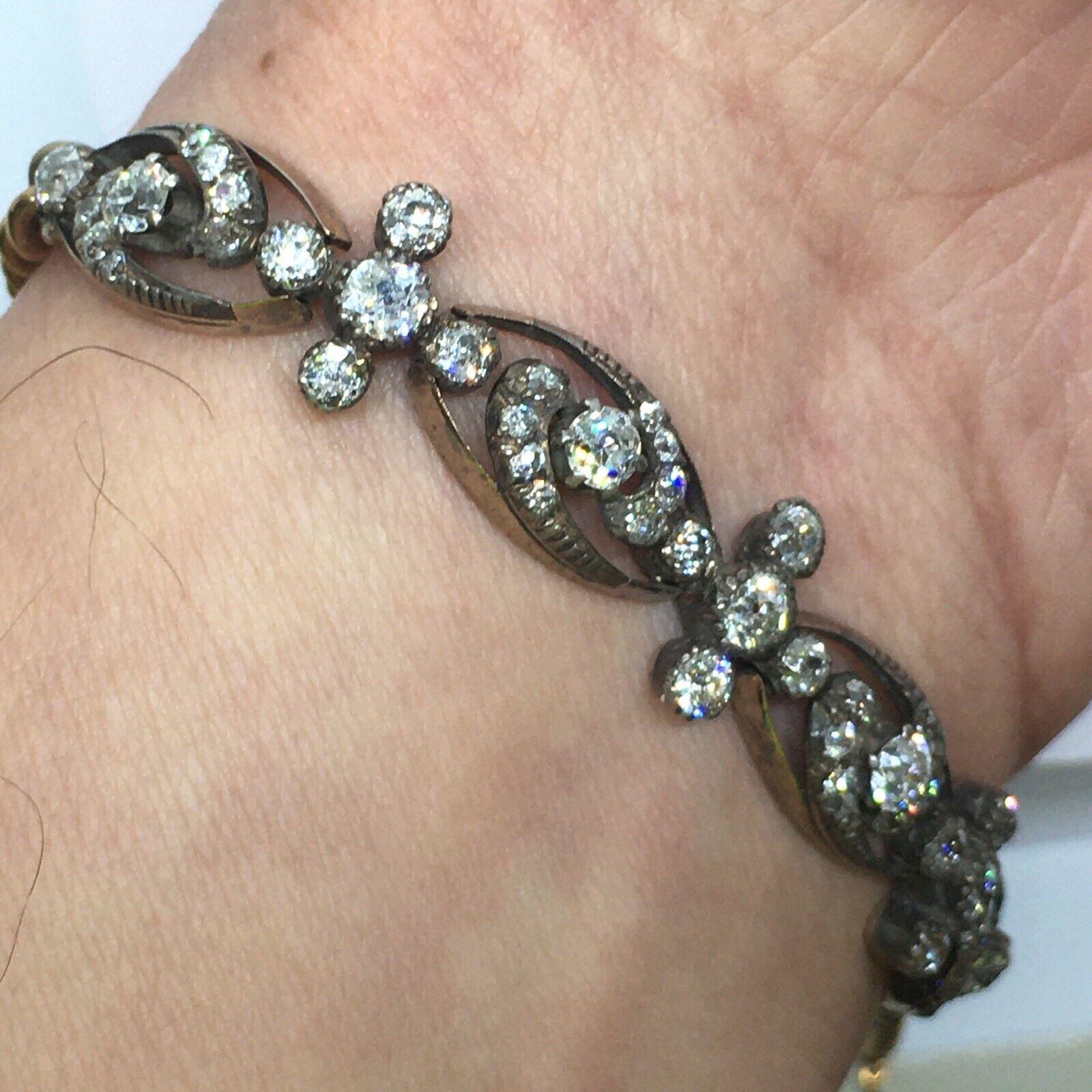 Viktorianisches Armband aus 14 Karat Gold und Silber mit antiken 5 Karat Diamanten, US 7,25 Zoll 18,9 gr im Angebot 3