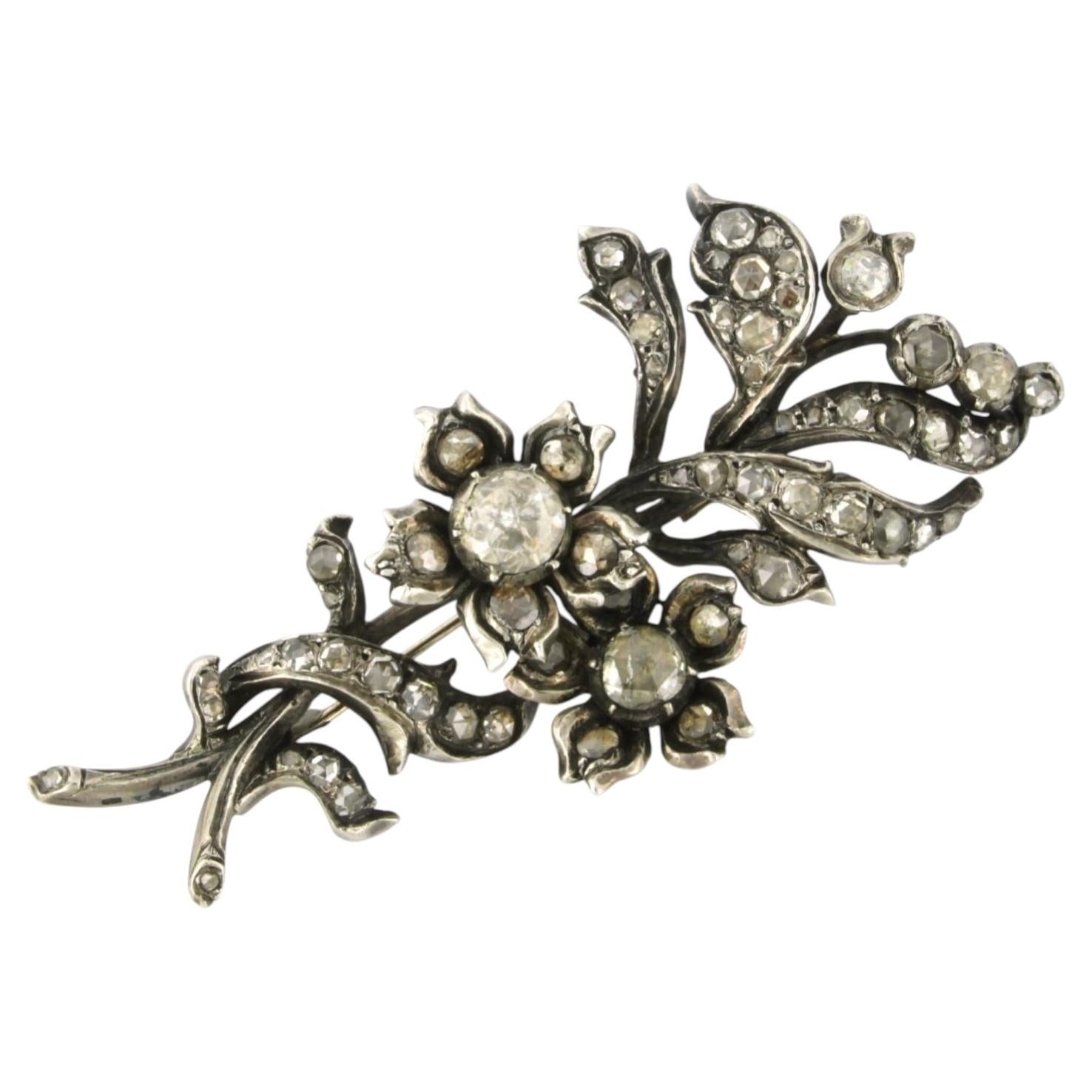 Victorian 14k Gold & Silver Branch Brooch with 2.00ct Diamonds, 1880