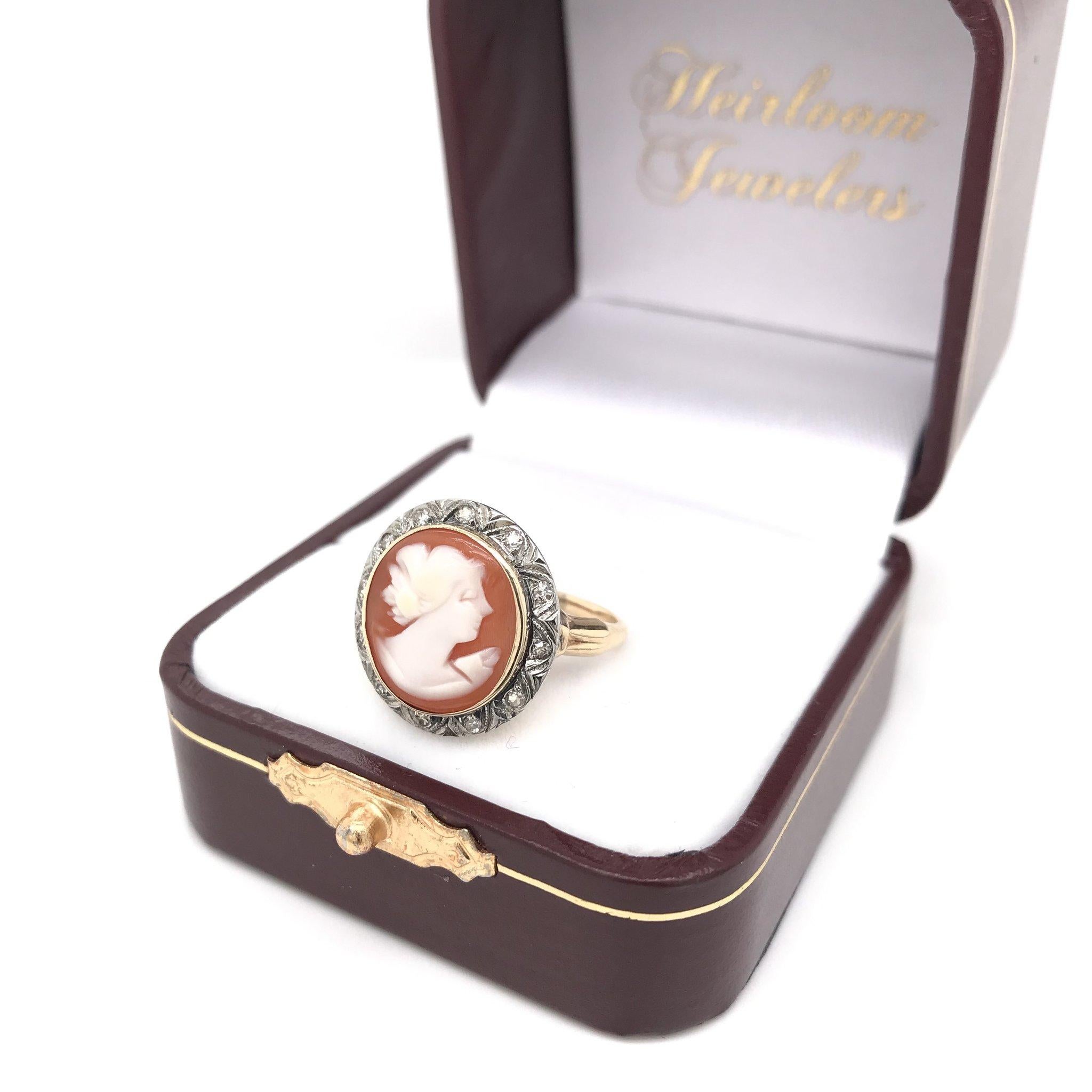 Victorian 14K Gold & Silver Cameo & Diamond Ring 2