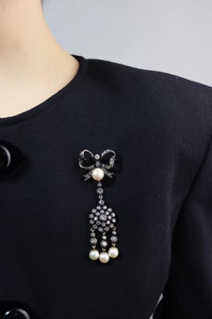 Victorian 14K Gold & Silver Pearl Diamond Bow Tie Brooch