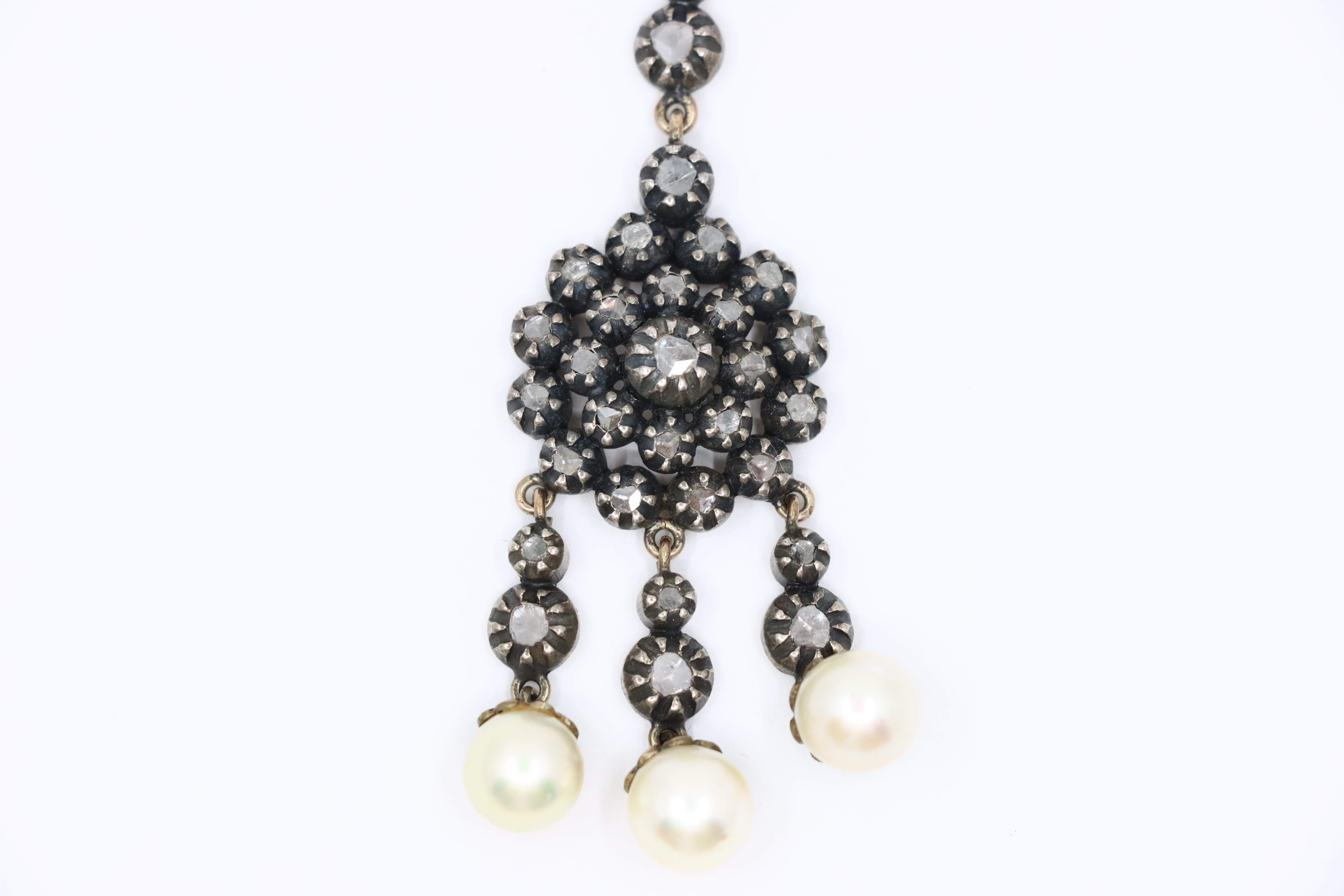 Women's or Men's Victorian 14K Gold & Silver Pearl Diamond Bow Tie Brooch For Sale