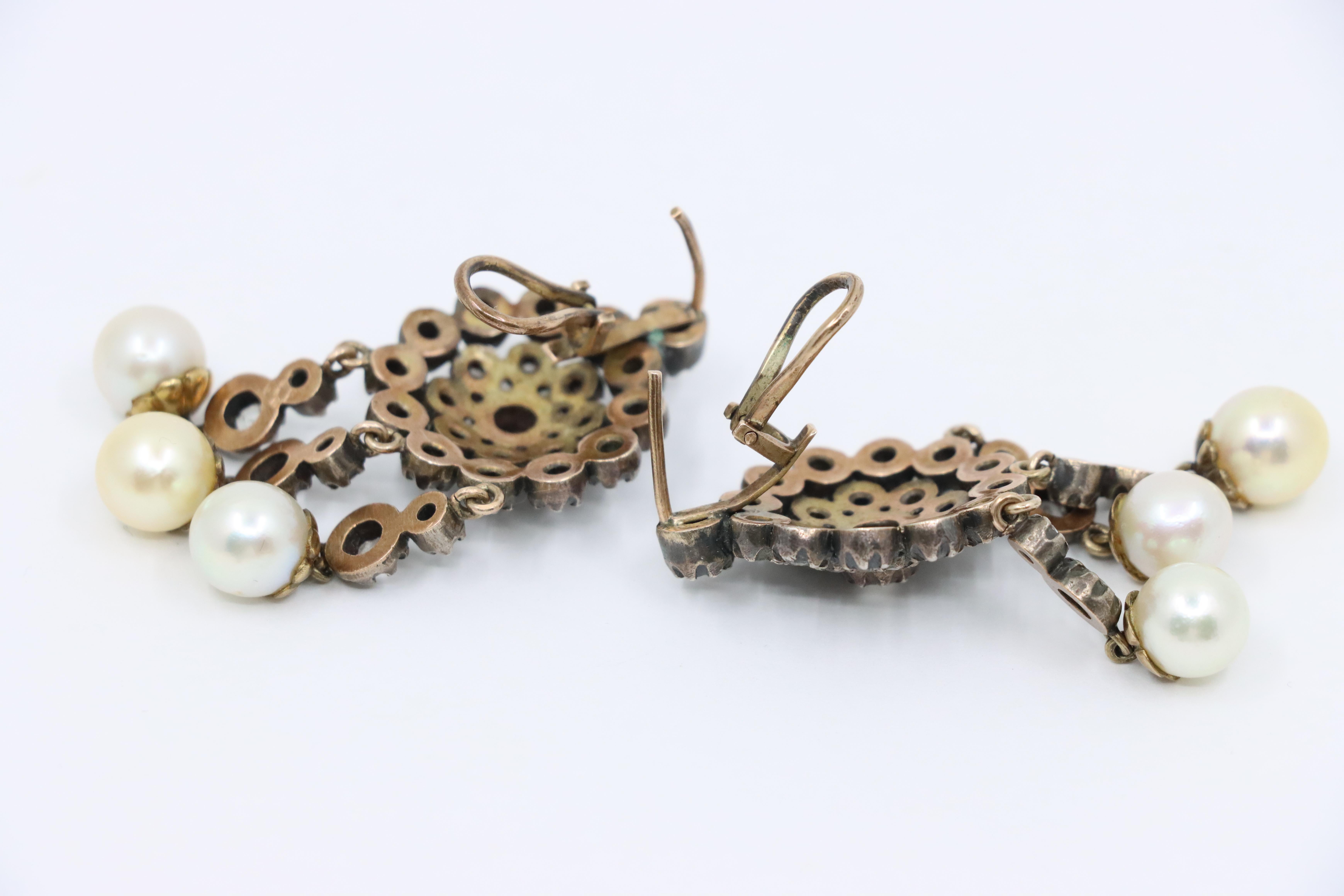 Orecchino vittoriano in oro e argento 14K con perla e diamante in vendita 4