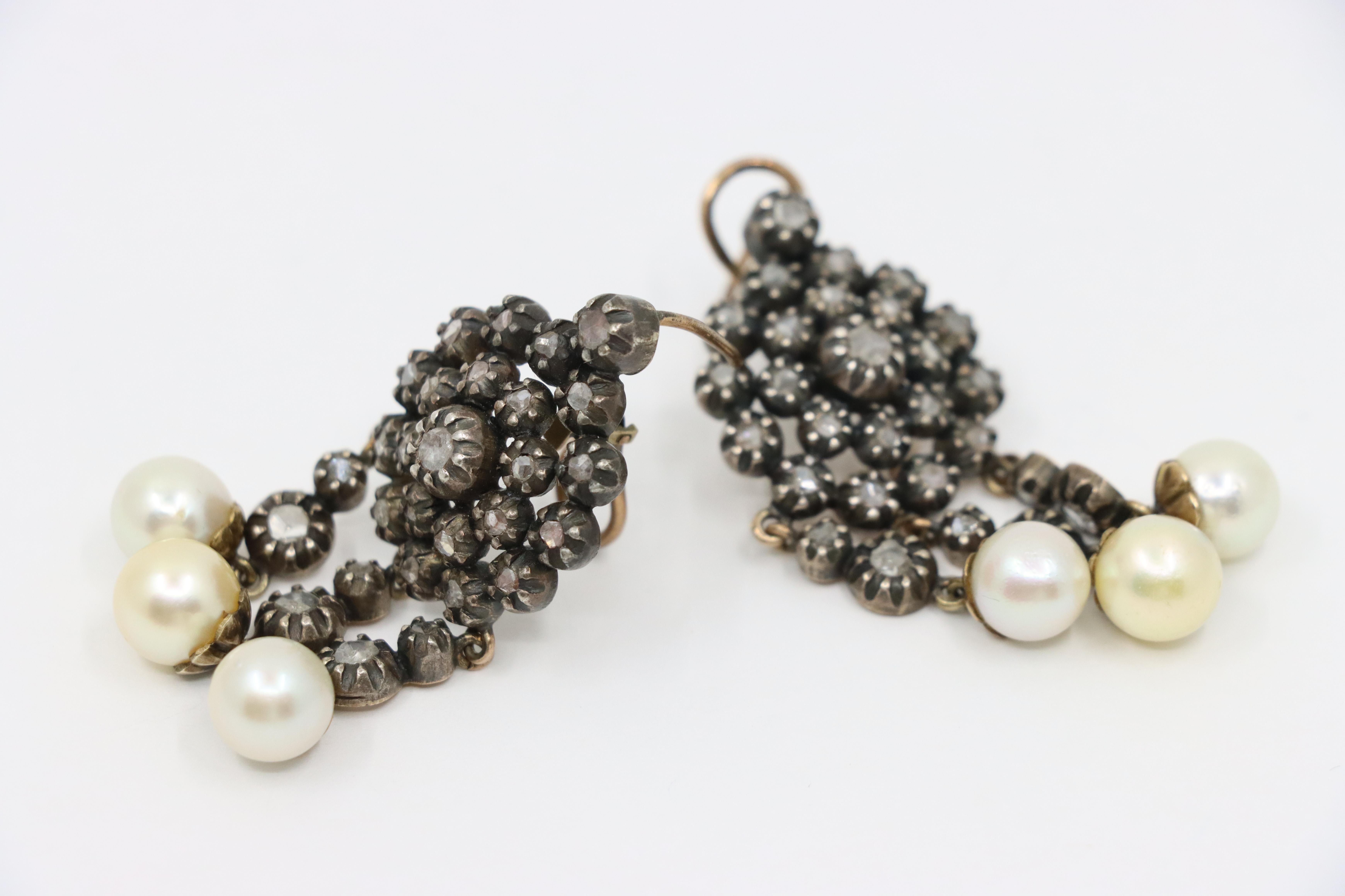 Orecchino vittoriano in oro e argento 14K con perla e diamante in vendita 5