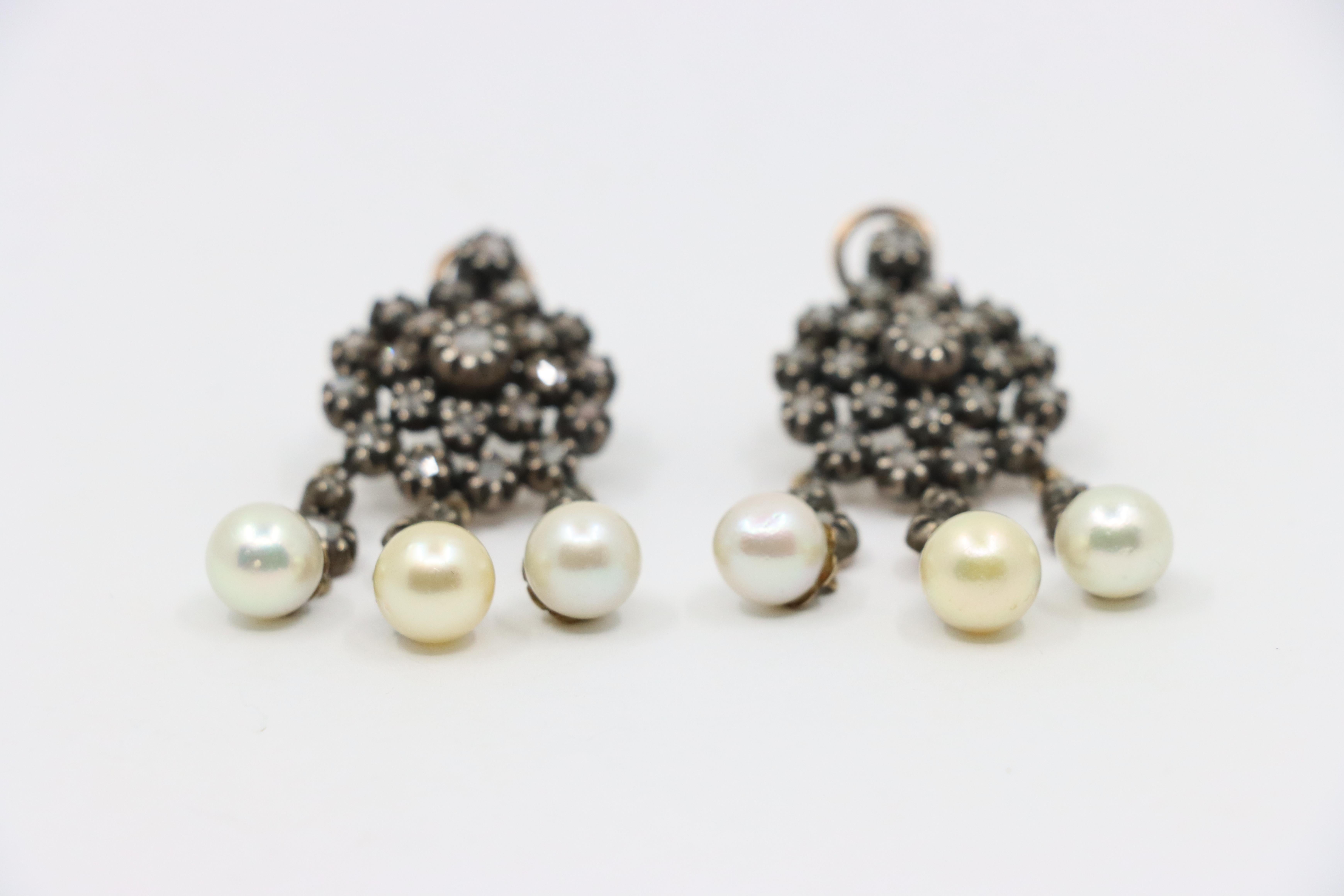 Orecchino vittoriano in oro e argento 14K con perla e diamante In condizioni buone in vendita a Flushing, NY