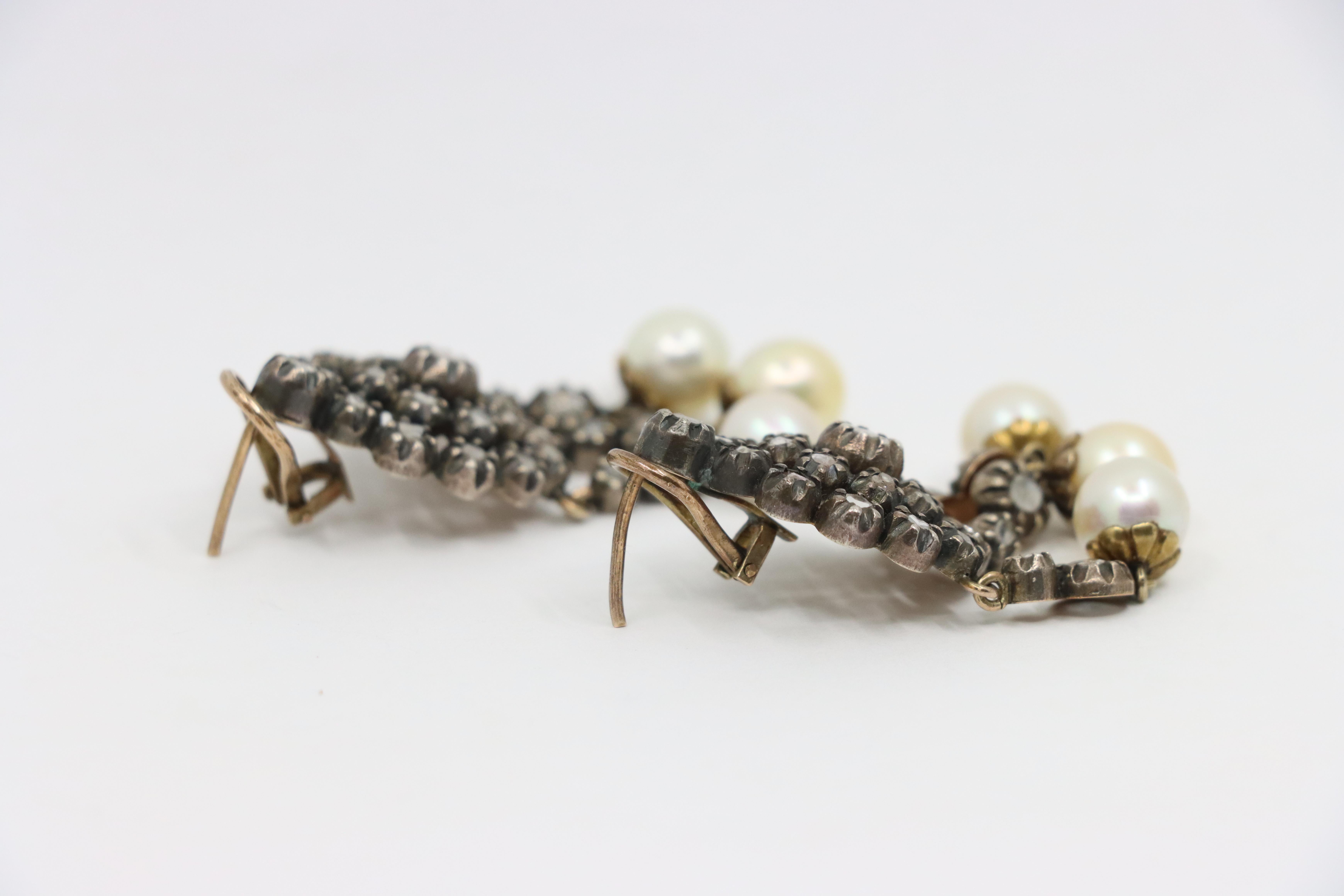 Orecchino vittoriano in oro e argento 14K con perla e diamante in vendita 1