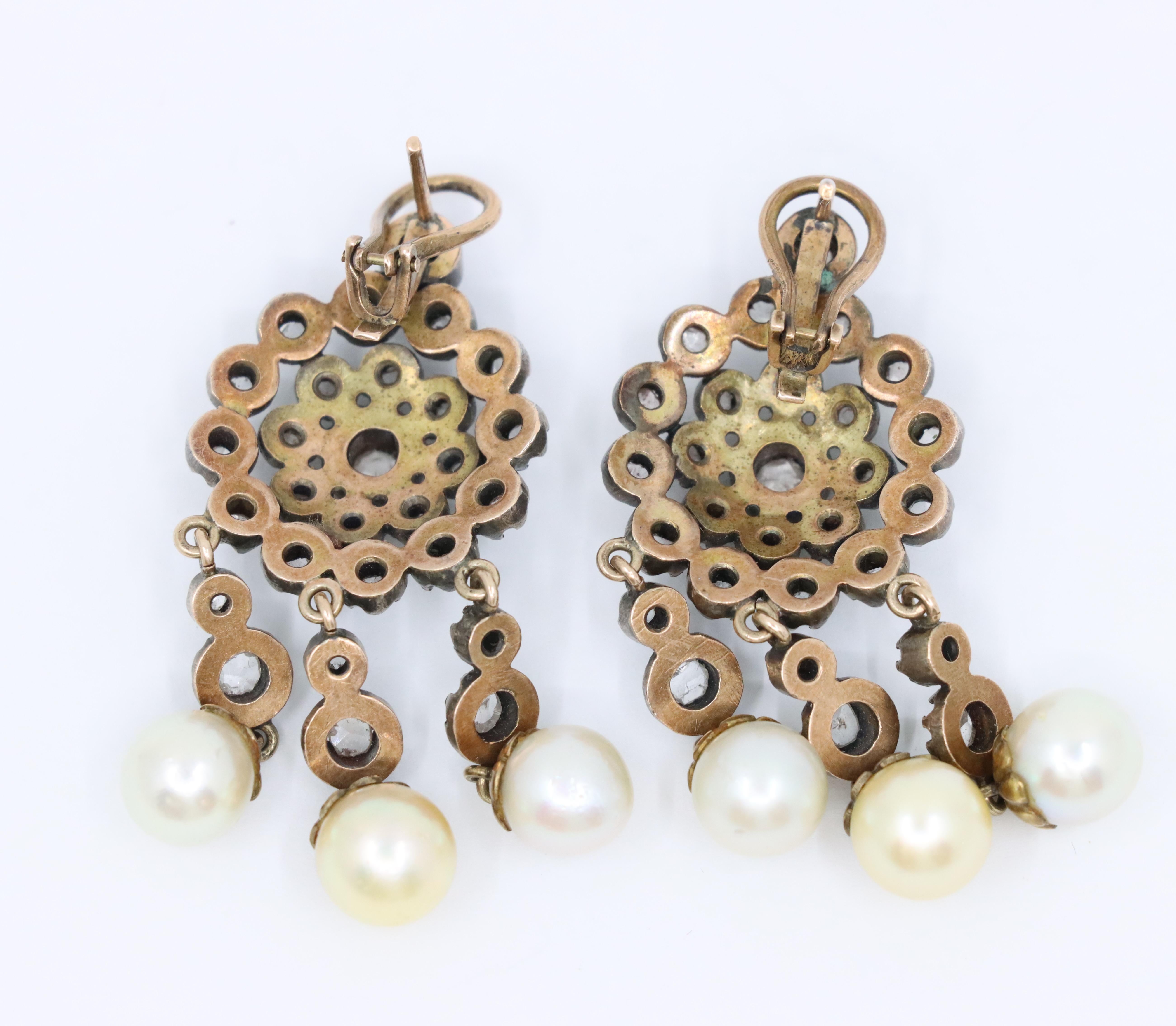 Orecchino vittoriano in oro e argento 14K con perla e diamante in vendita 2