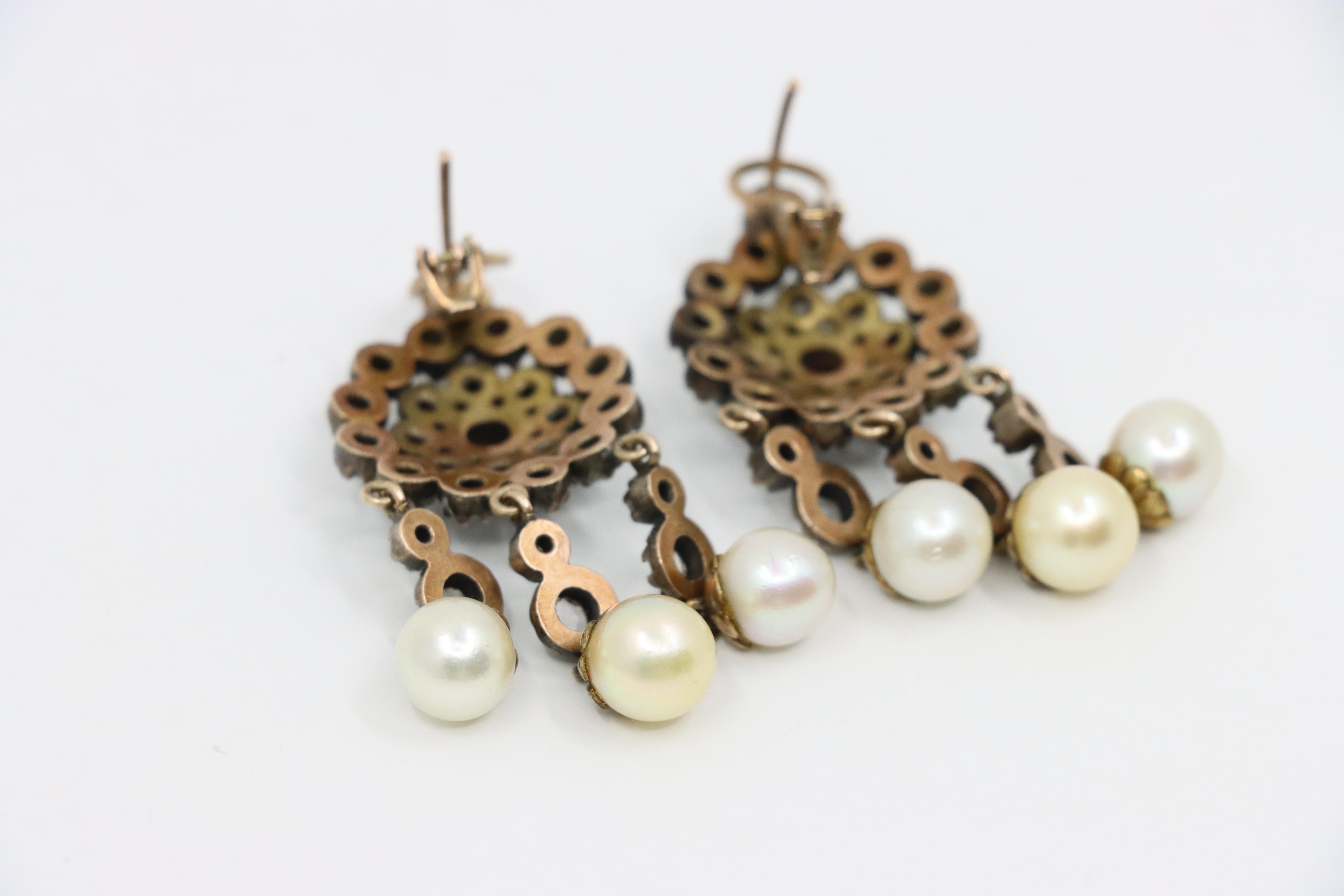 Orecchino vittoriano in oro e argento 14K con perla e diamante in vendita 3