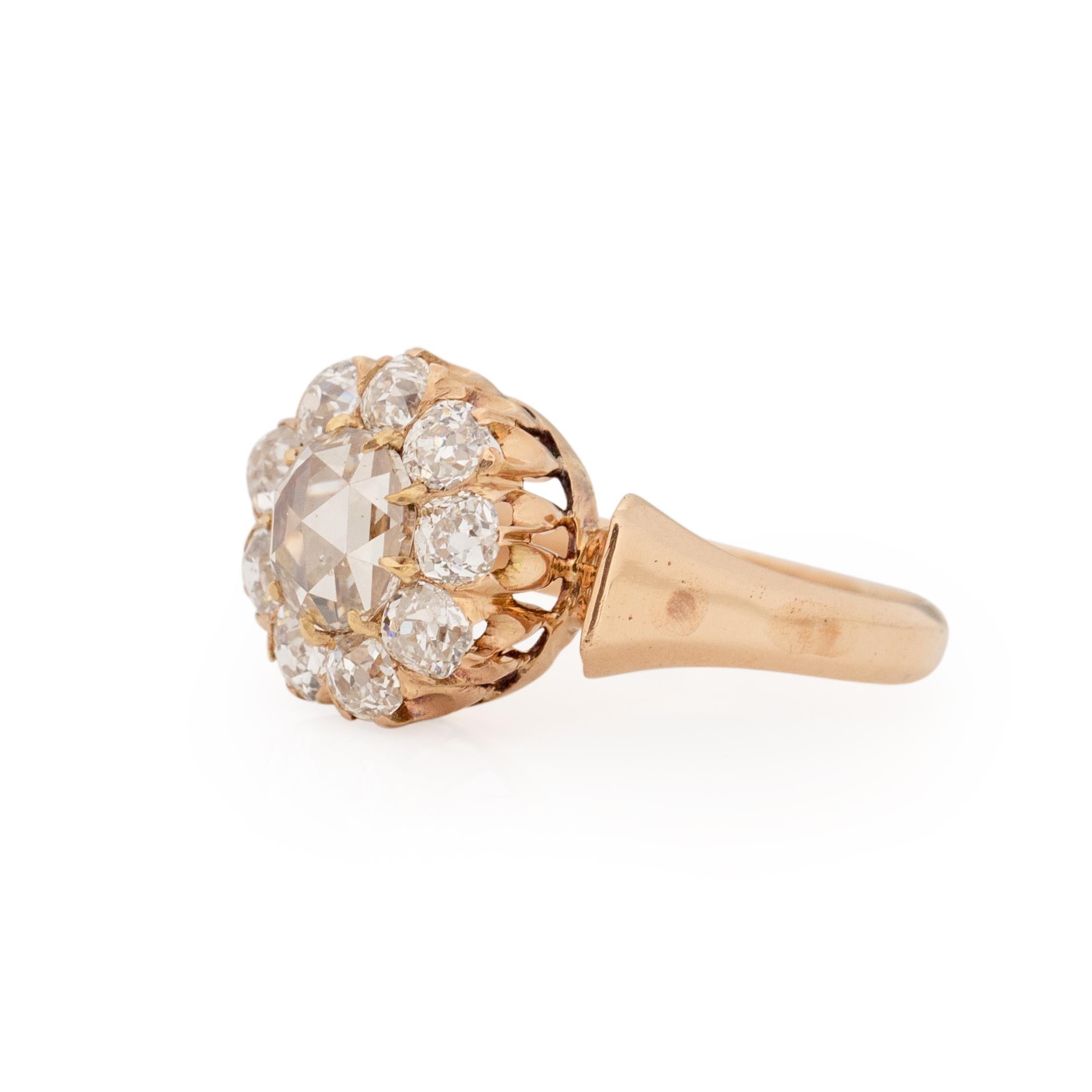 Women's or Men's Victorian 14K Gold Vintage 1.07Ct Rose Cut GIA Certified Diamond Engagement Ring