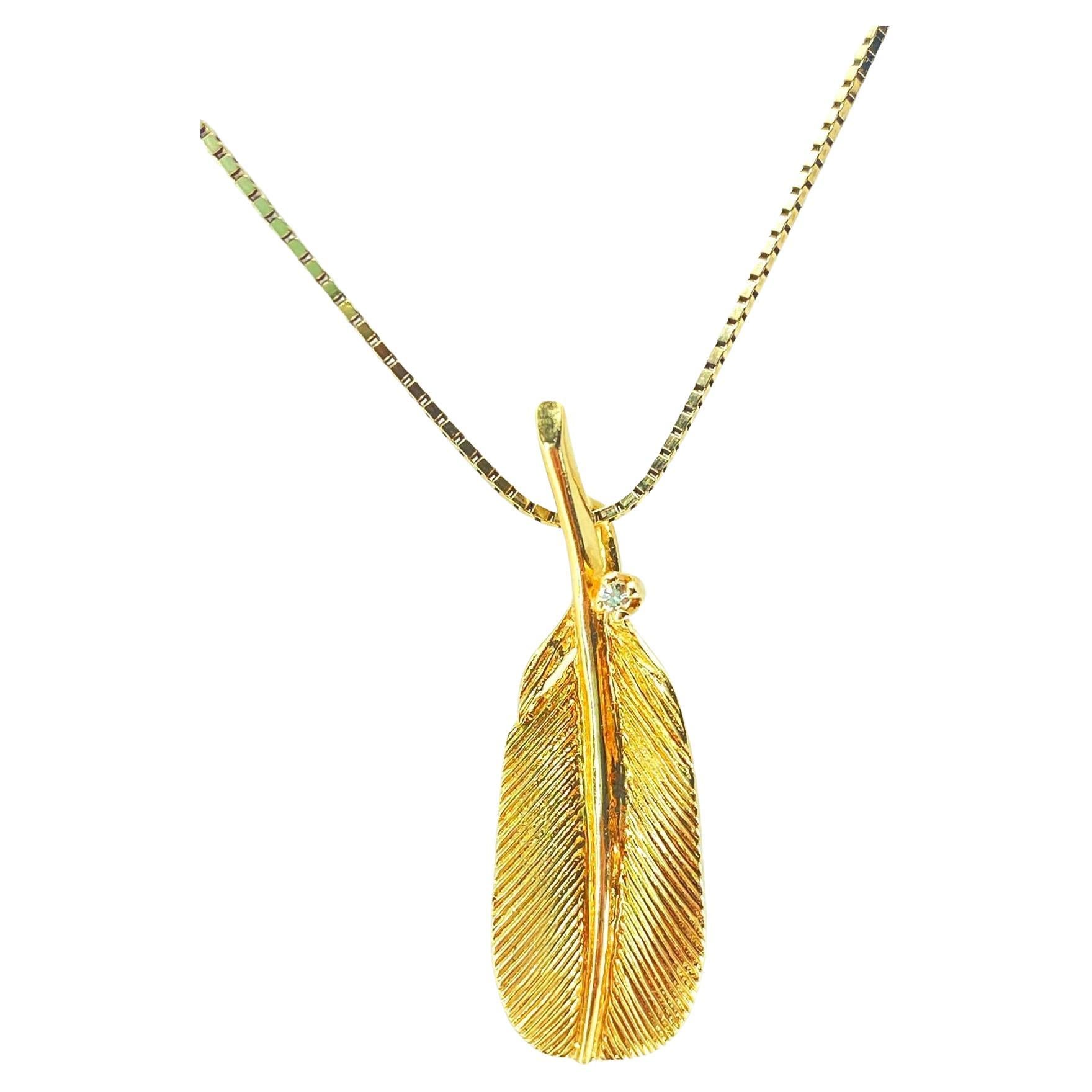 Victorian 14k Gold & VS Diamond Leaf Pendant For Her  For Sale