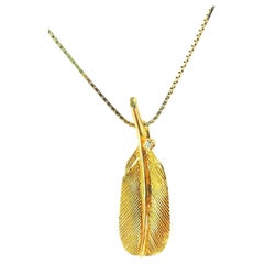 Victorian 14k Gold & VS Diamond Leaf Pendant For Her