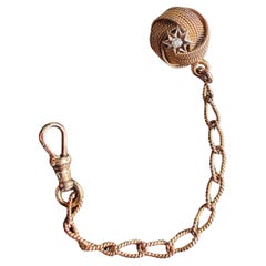 Victorian 14K Gold Watch Chain with Diamond Accents, Circa 1900s