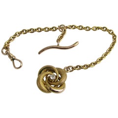 Victorian 14K Gold Watch Chain with Rose Cut Diamond Fob, Circa 1870s