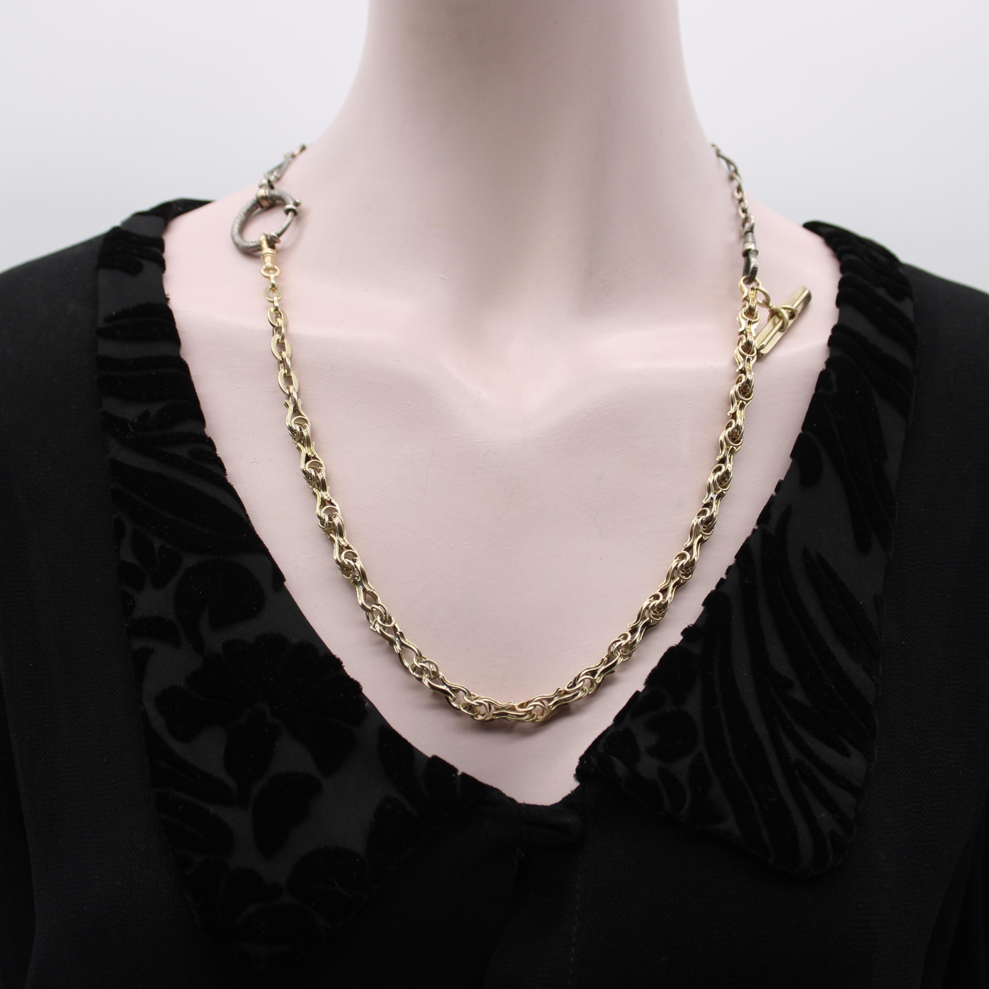 Catena da orologio vittoriana in oro 14K con barra a T e clip per cani in vendita 3