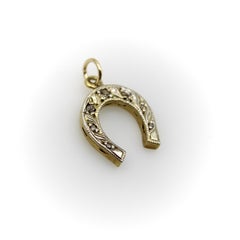 Victorian 14K Gold with Silver Front Diamond Horseshoe Charm or Pendant