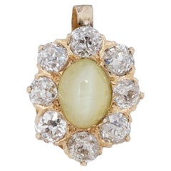 Viktorianischer 14 Karat Gold Gelber Stern-Saphir-Anhänger mit Diamant-Halo im alteuropäischen Schliff