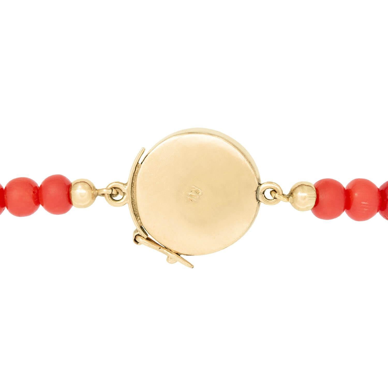 Women's or Men's Victorian 14k Graduated Oxblood Coral Bead Necklace For Sale