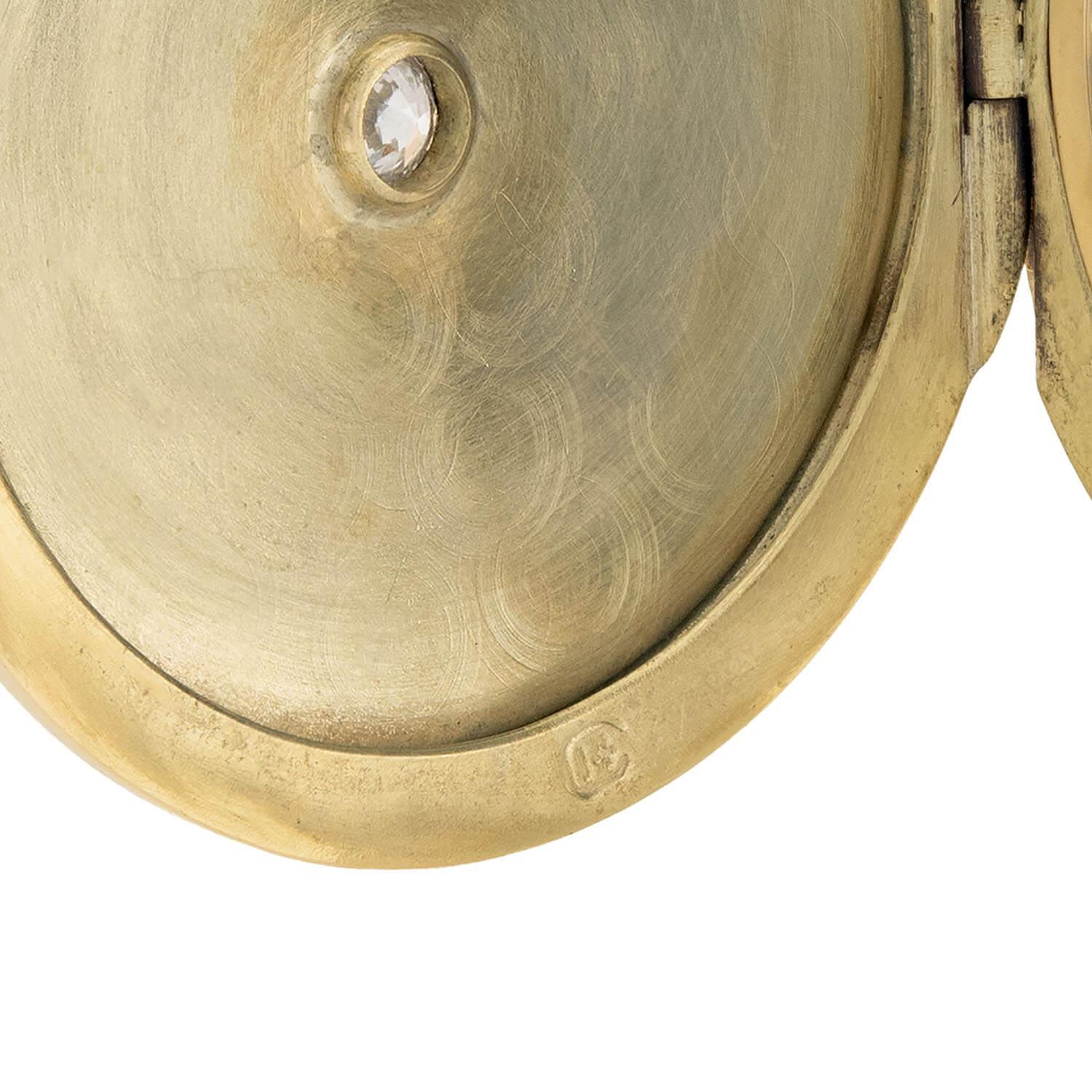 Women's Victorian 14k Guilloche Enamel & Diamond Locket Pendant Necklace For Sale