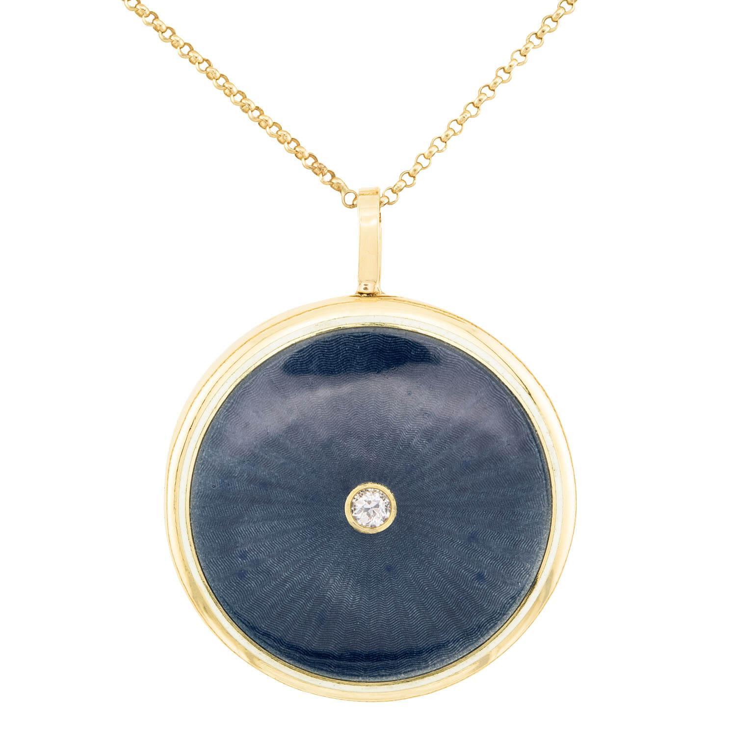 Victorian 14k Guilloche Enamel
Diamond Locket Pendant Necklace