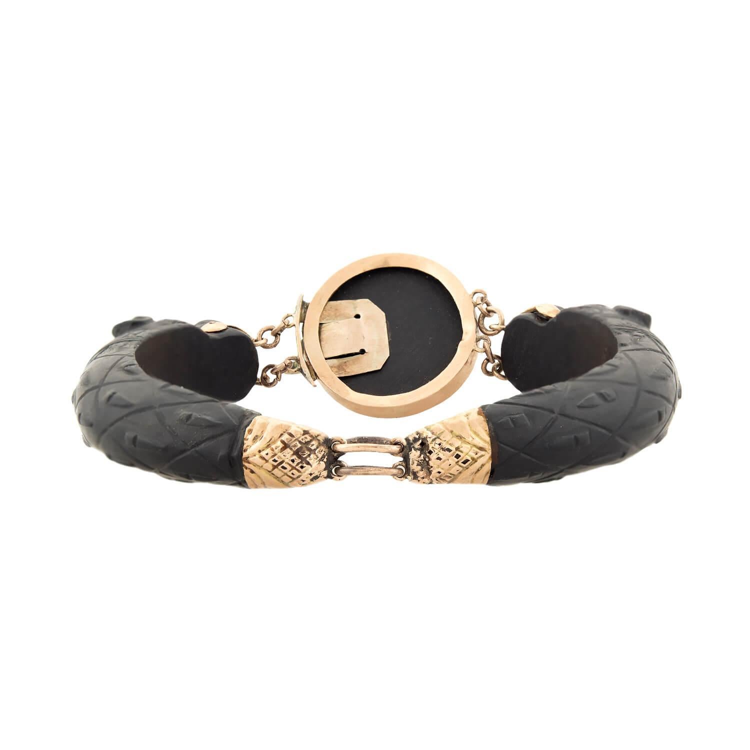 Women's Victorian 14k Gutta Percha Carved Lion Bracelet For Sale