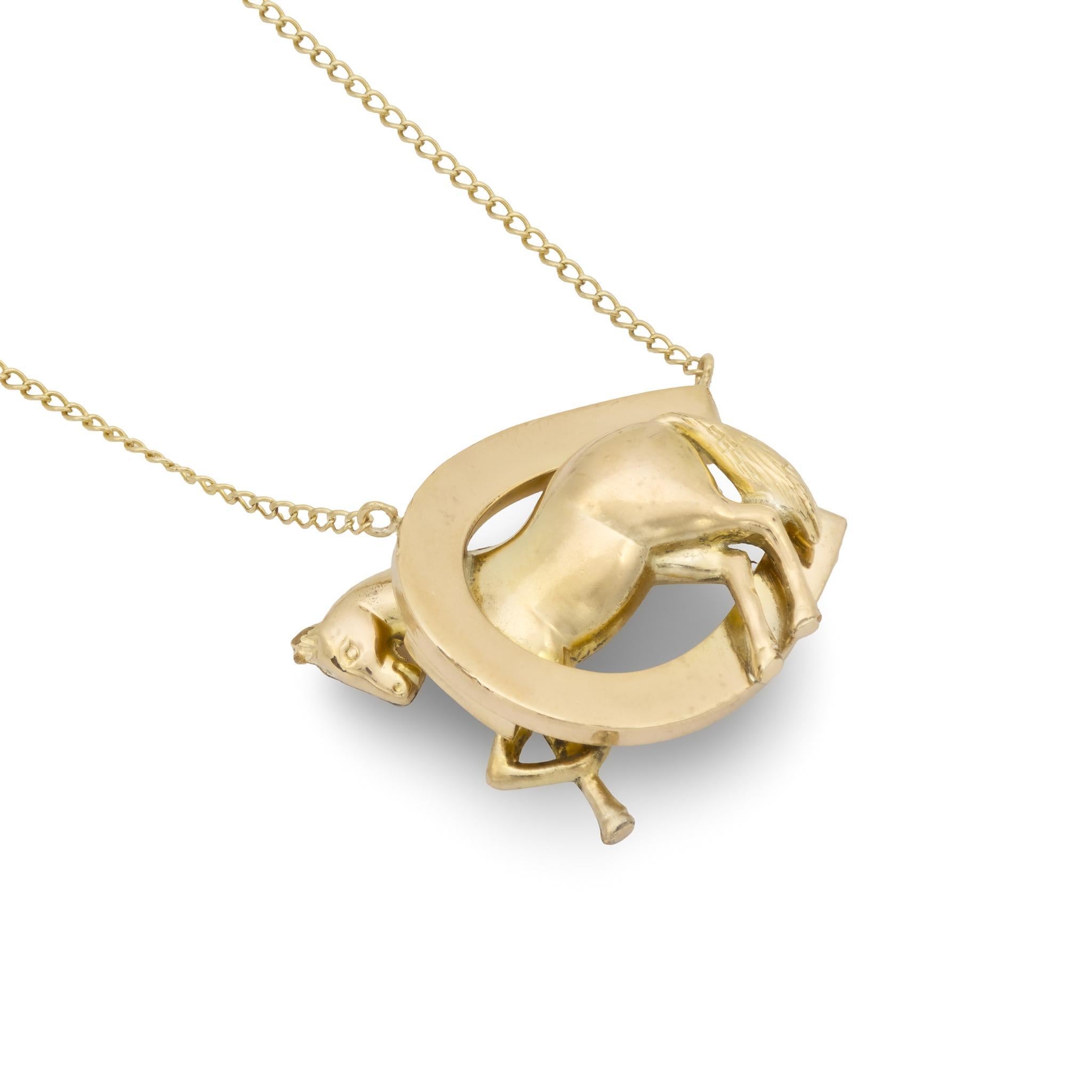 Collier Victorien 14k avec pendentif cheval et fer à cheval Pour femmes en vente
