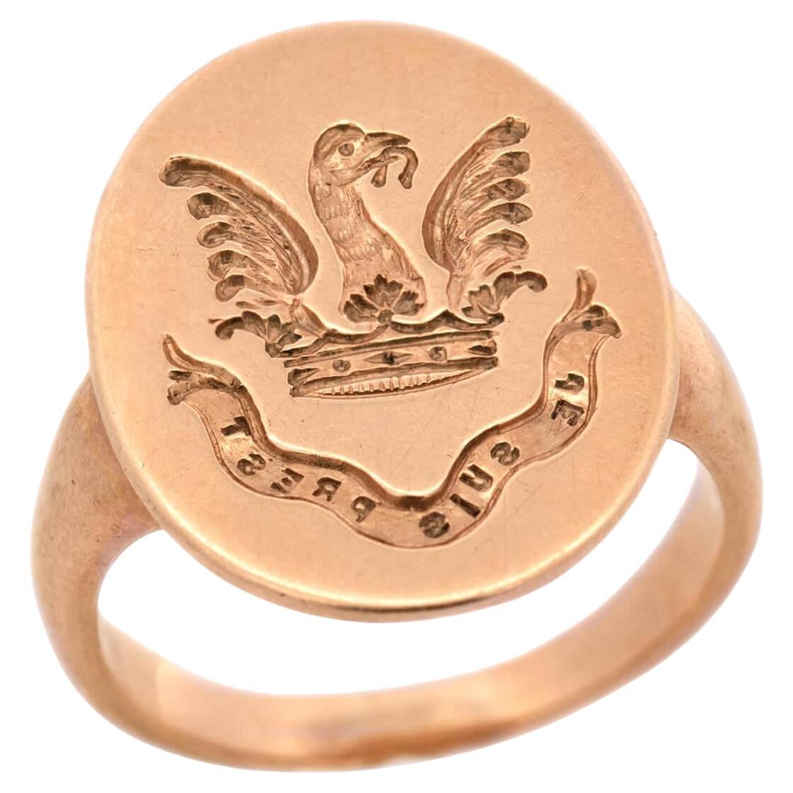 Victorian 14k Intaglio Crest Ring For Sale