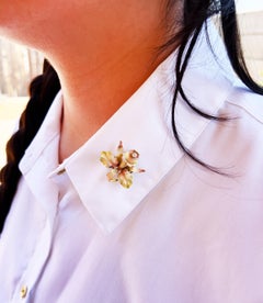 Victorian 14K Iridescent Enamel Orchid Brooch