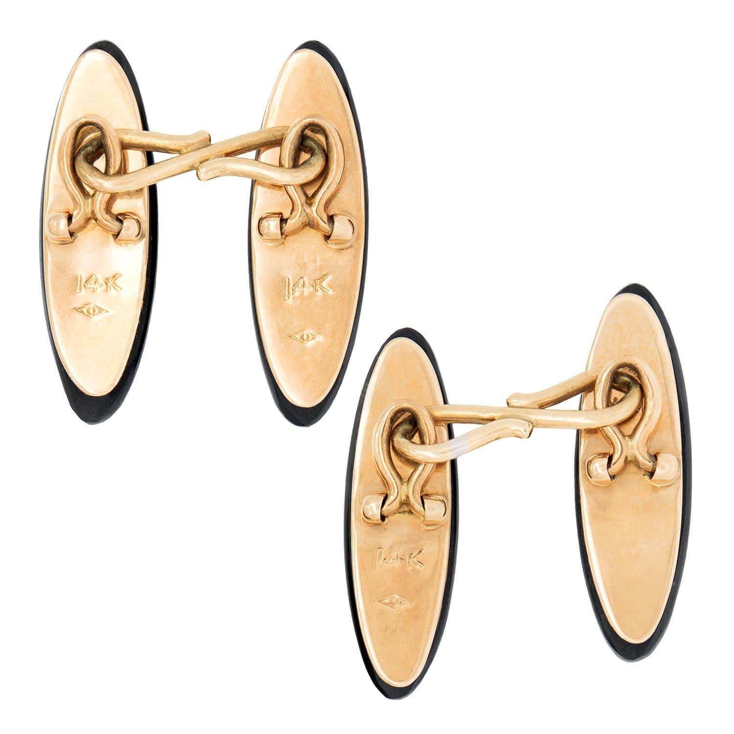 Victorien Boutons de manchette victoriens en jais 14k en vente