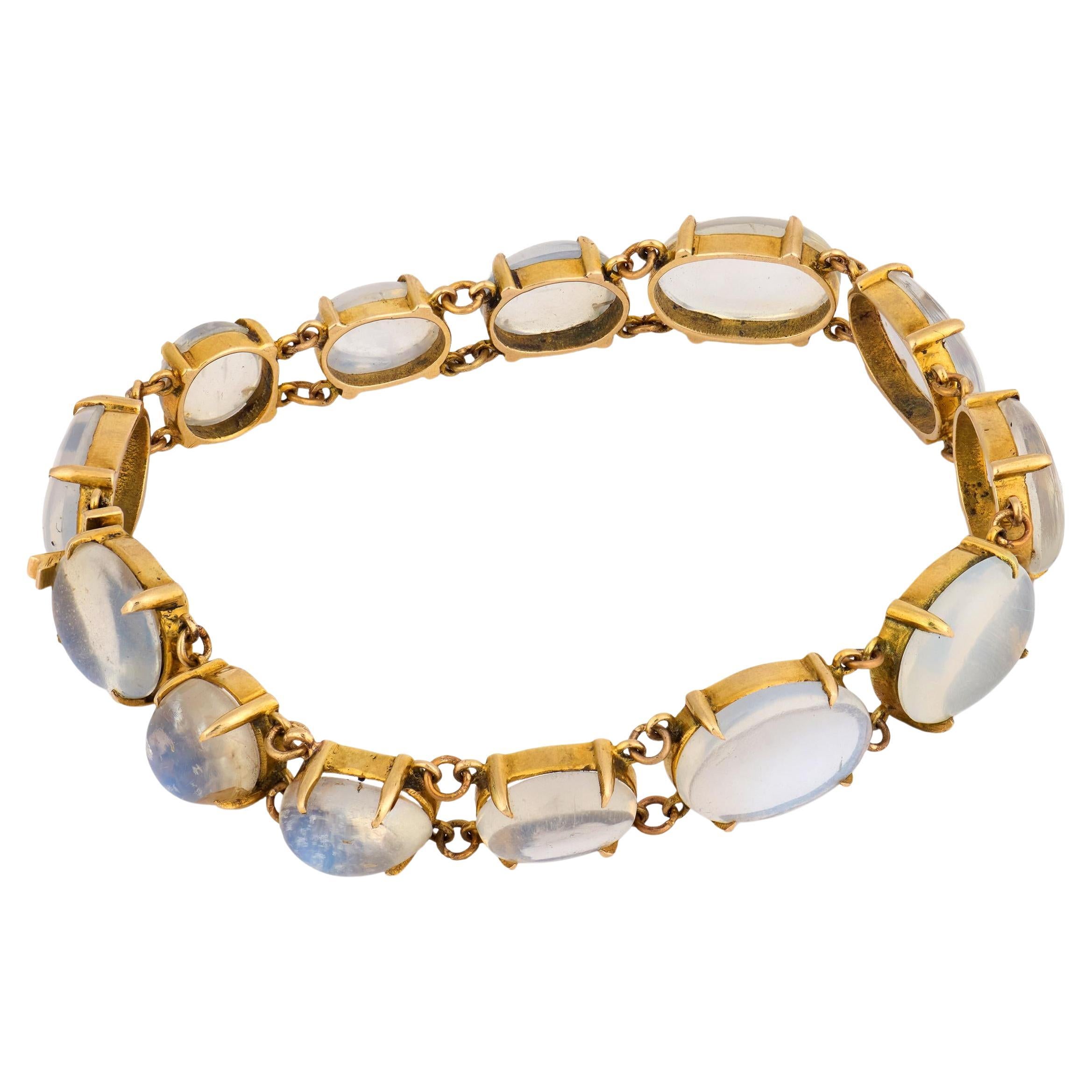 Victorian 14k Moonstone Link Bracelet