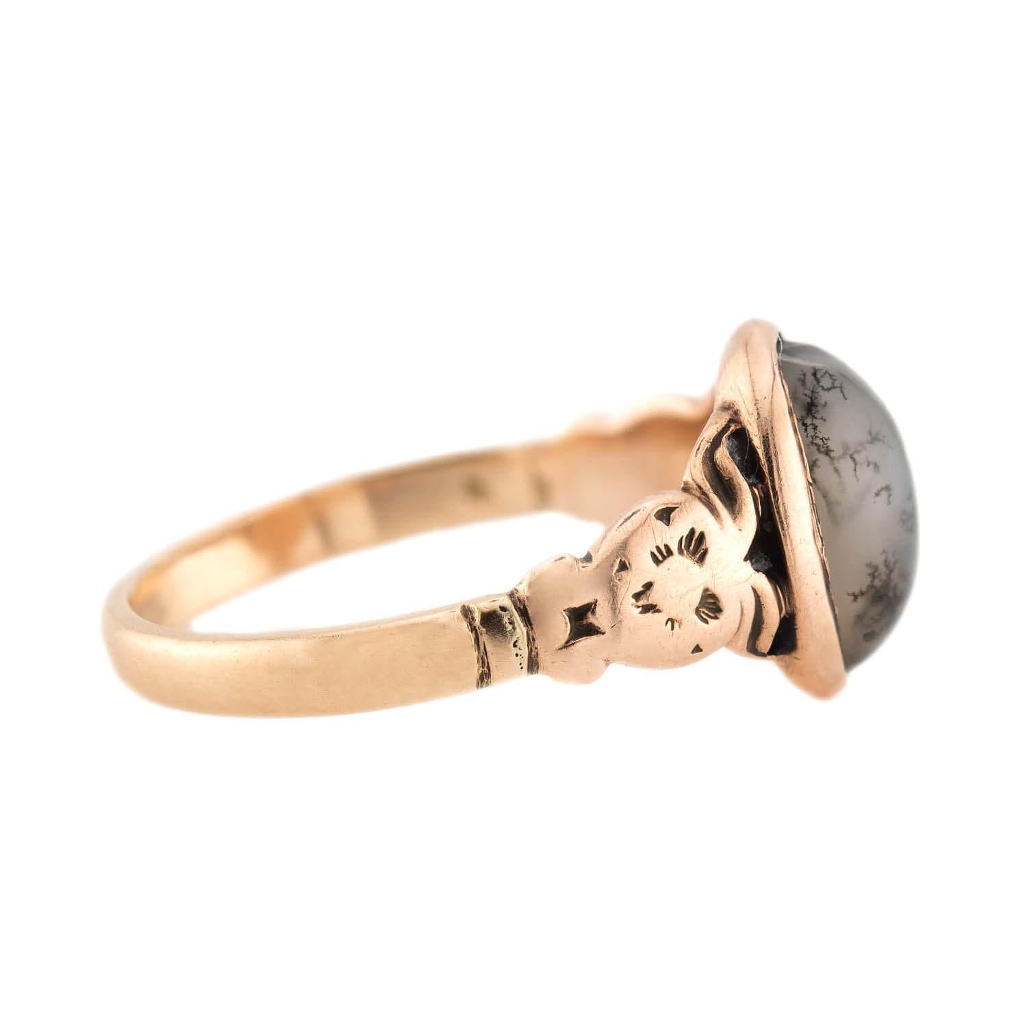 Viktorianischer 14k Moss-Achat-Ring (Cabochon) im Angebot