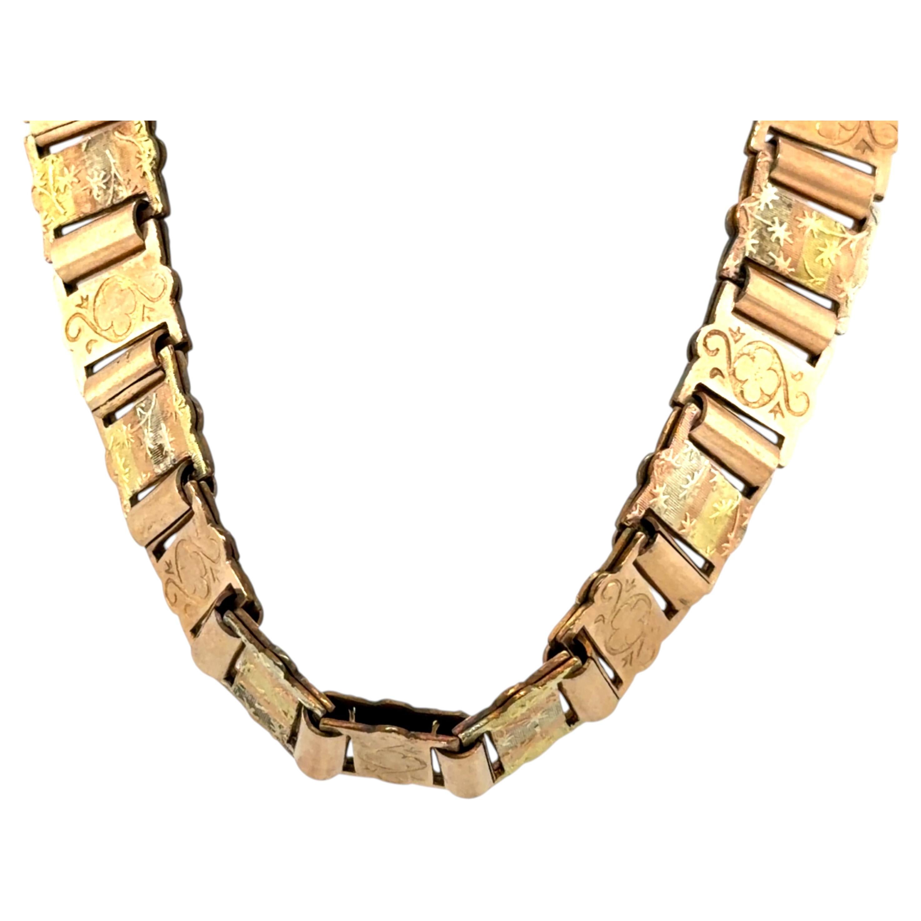 Victorian 14K Multi Color Gold Engraved Inlay Chain Antique Vintage ...