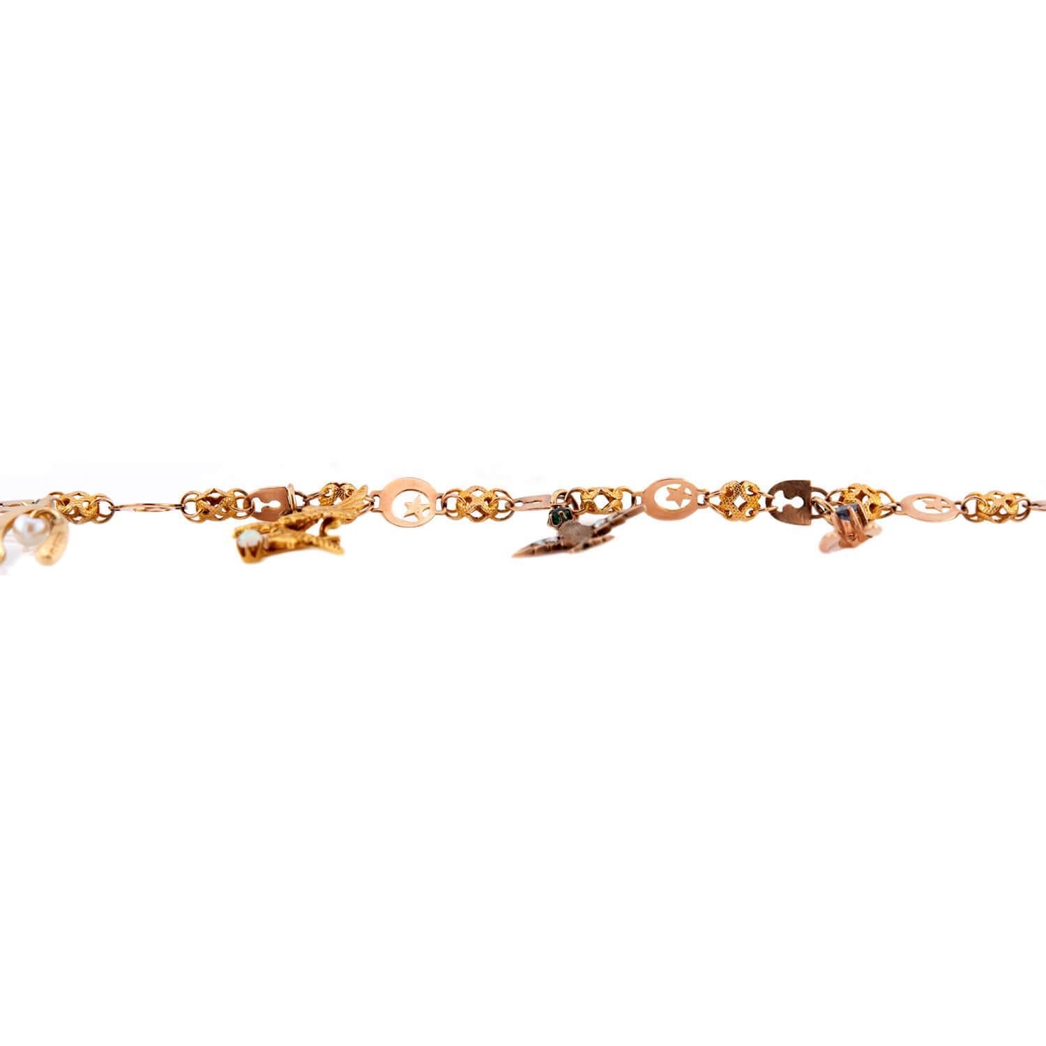 Viktorianisches 14k Multi-Stein-Charm-Armband (Cabochon) im Angebot
