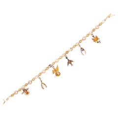 Viktorianisches 14k Multi-Stein-Charm-Armband