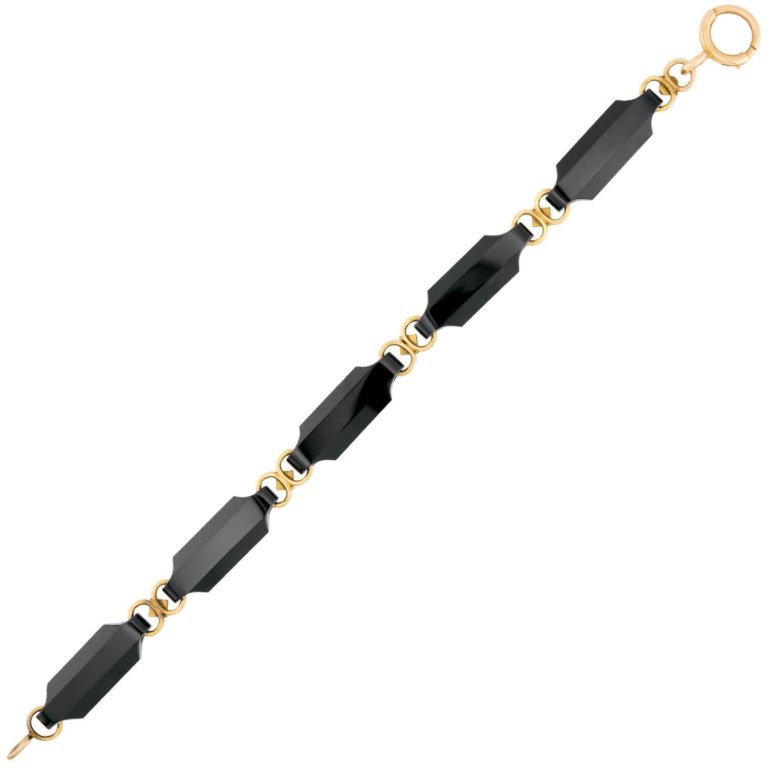 Perlina Victorian 14k Onyx and Pearl Link Bracelet in vendita