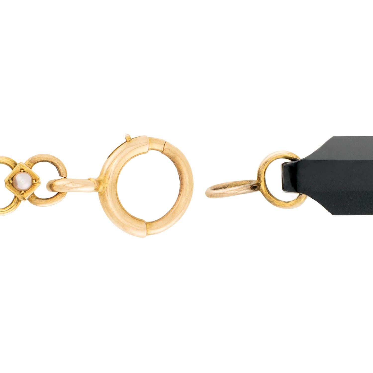 Victorian 14k Onyx and Pearl Link Bracelet In condizioni buone in vendita a Narberth, PA