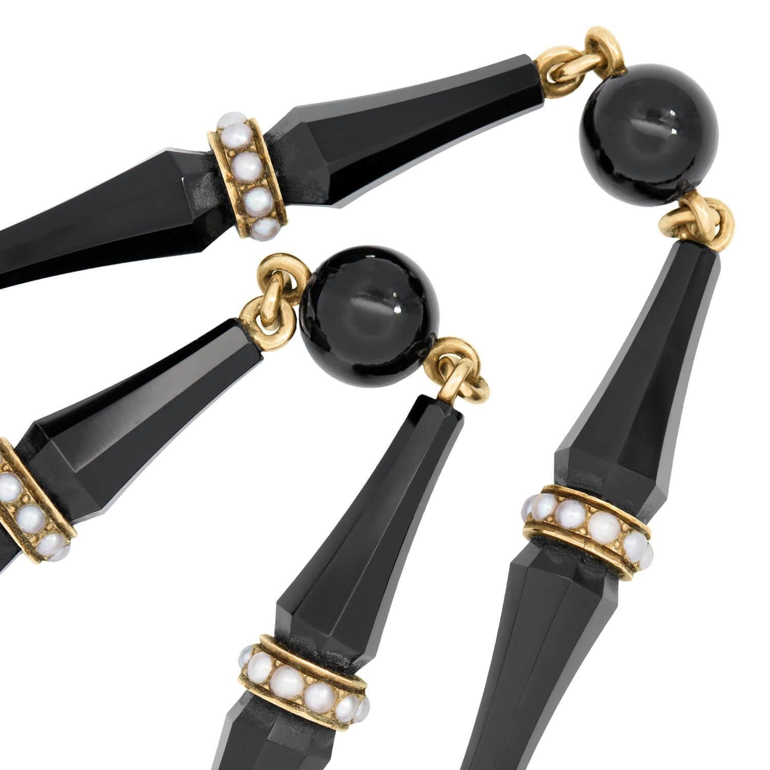 Victorien Collier victorien en onyx et perles de rocaille 14k en vente