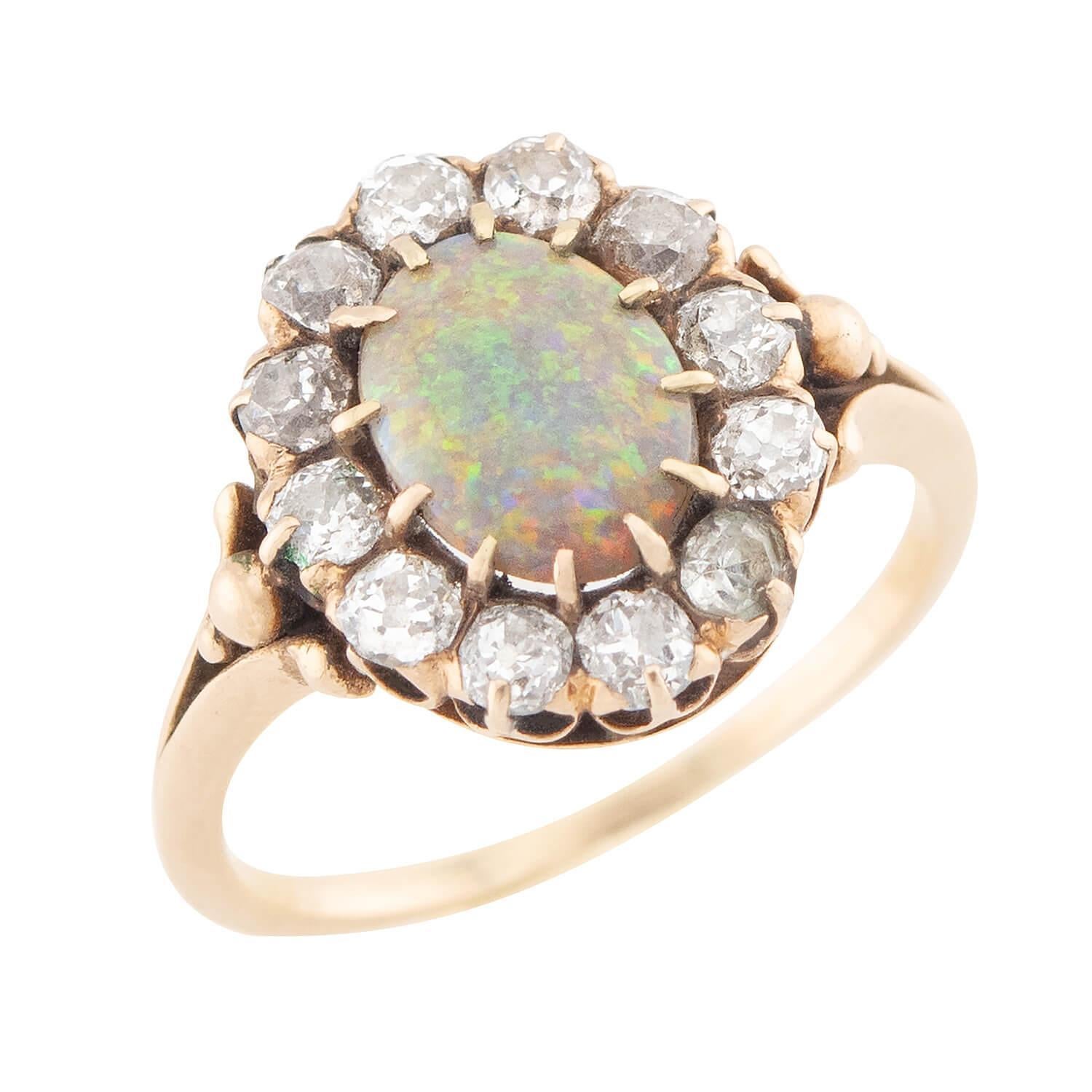 Victorian 14k Opal and Diamond Halo Ring