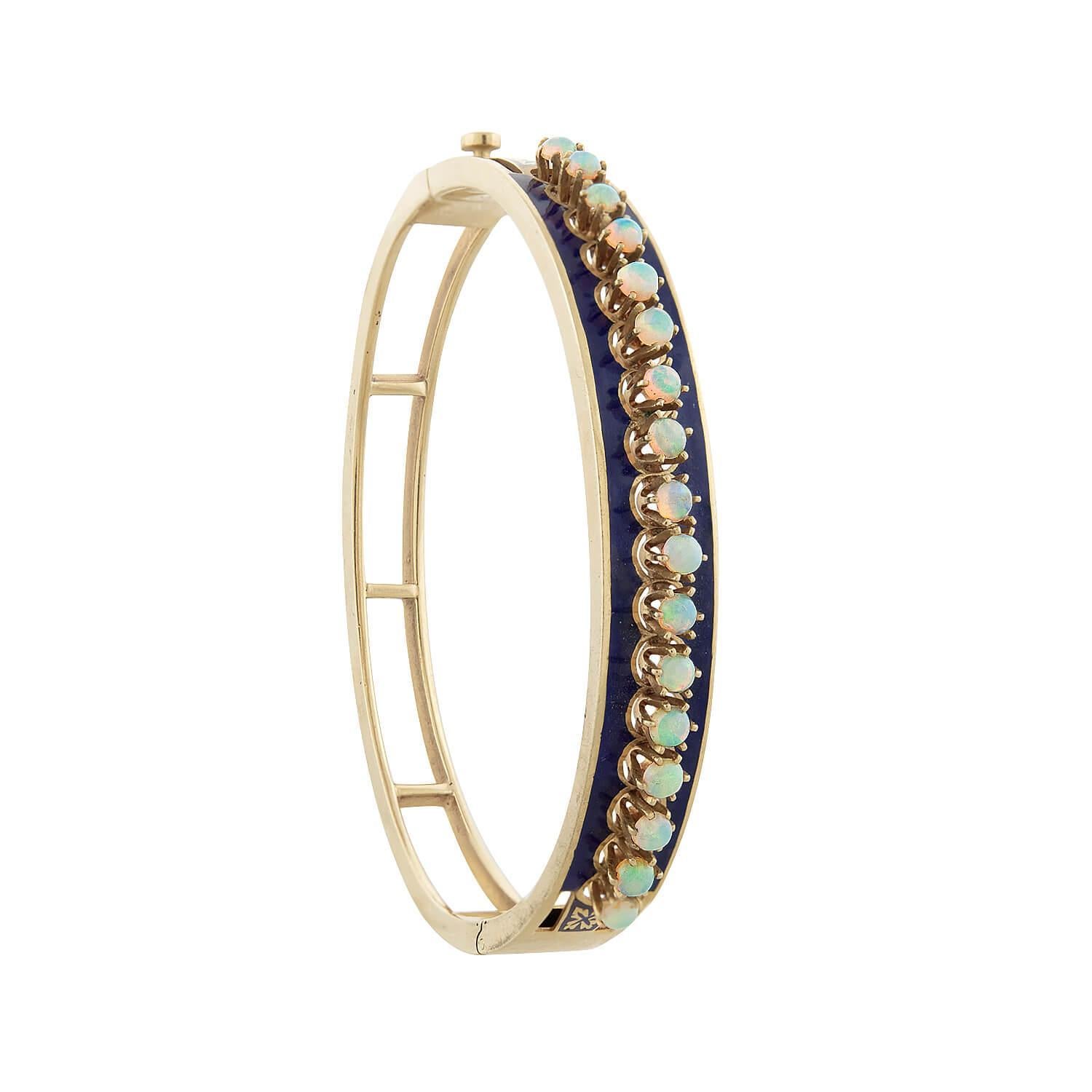 Pulsera Victoriana Esmaltada Azul Ópalo 14k en Bueno estado para la venta en Narberth, PA