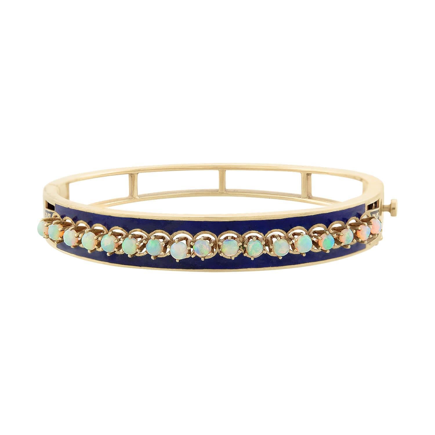 Pulsera Victoriana Esmaltada Azul Ópalo 14k