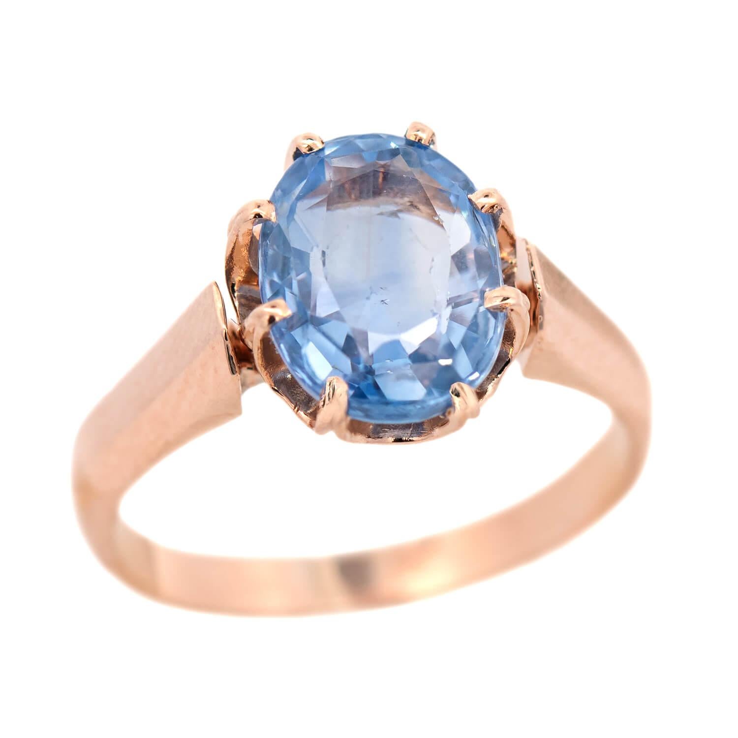 Victorian 14k Oval Sapphire Ring 3.34ct