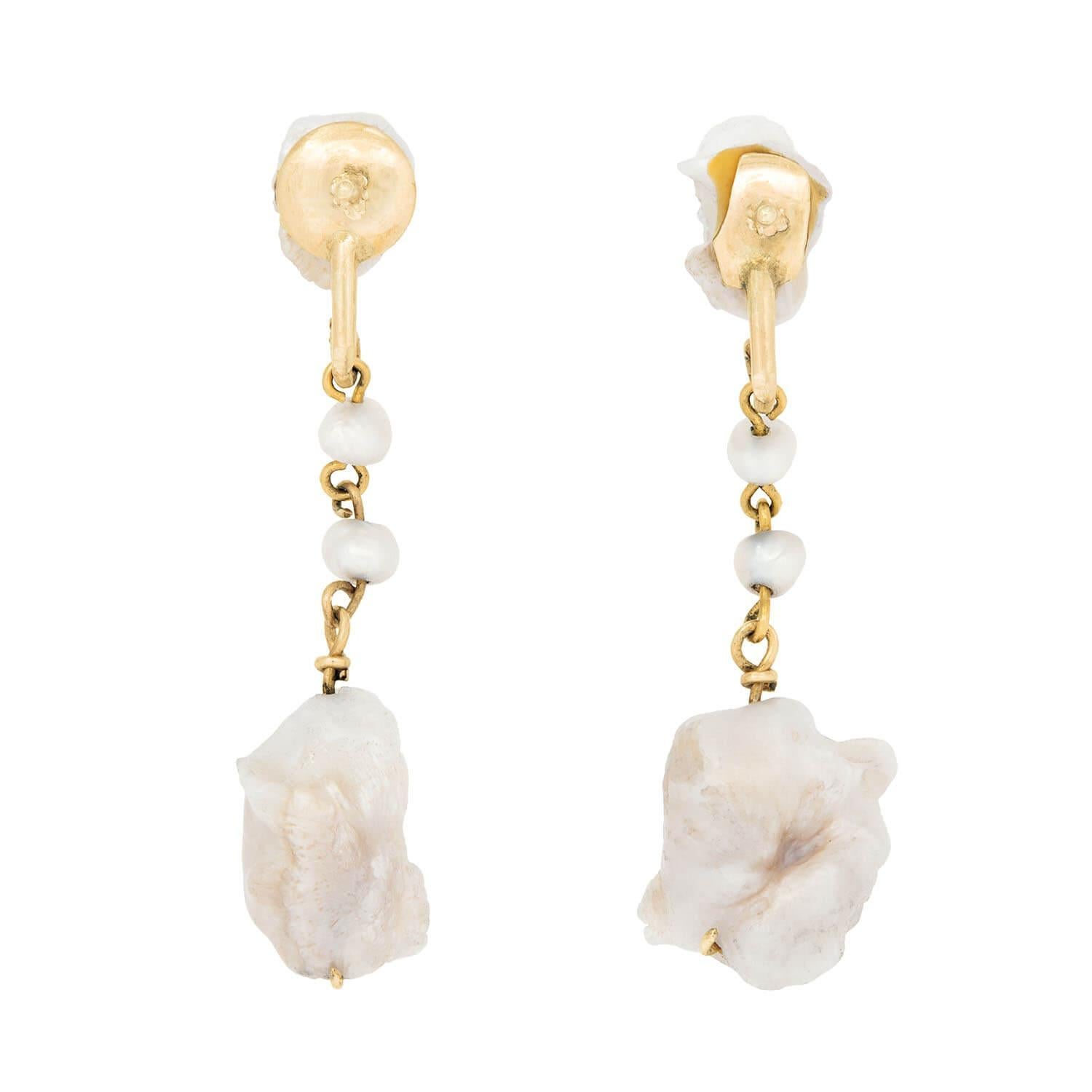 Victorien Victorian 14k Pearl Drop Earrings en vente