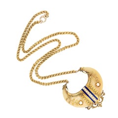 Victorian 14k Pearl Enameled Double Tiger Claw Pendant Necklace