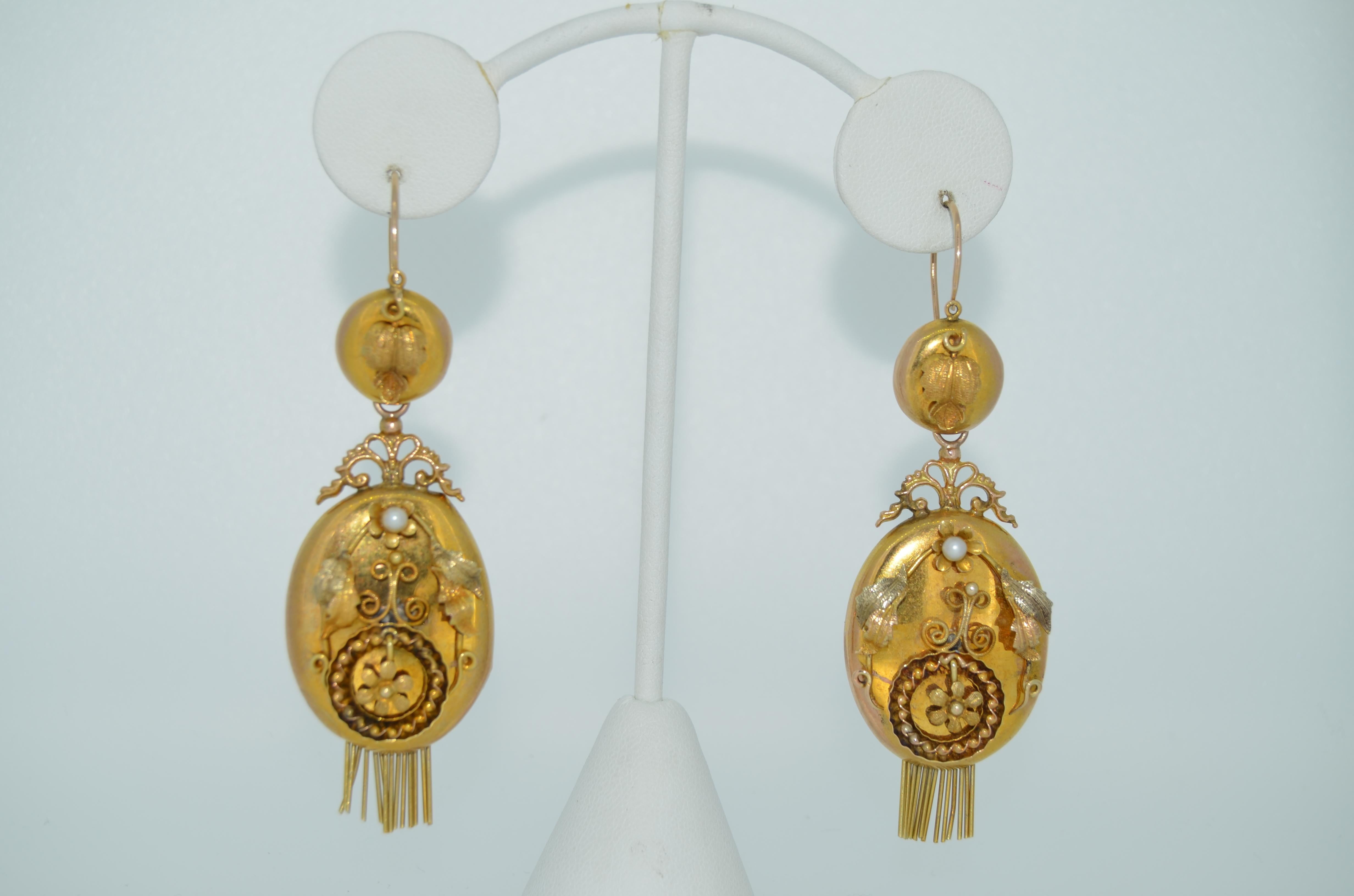 Victorian 14K Pearl Fringe Day & Night Earrings In Good Condition For Sale In Saratoga, CA