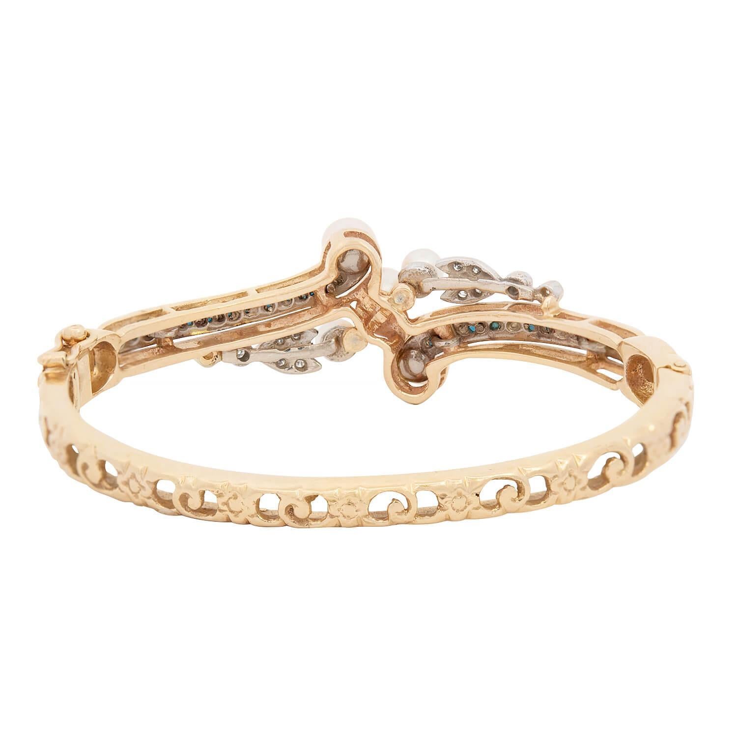 Victorian 14k Pearl, Turquoise, and Diamond Bangle Bon état - En vente à Narberth, PA