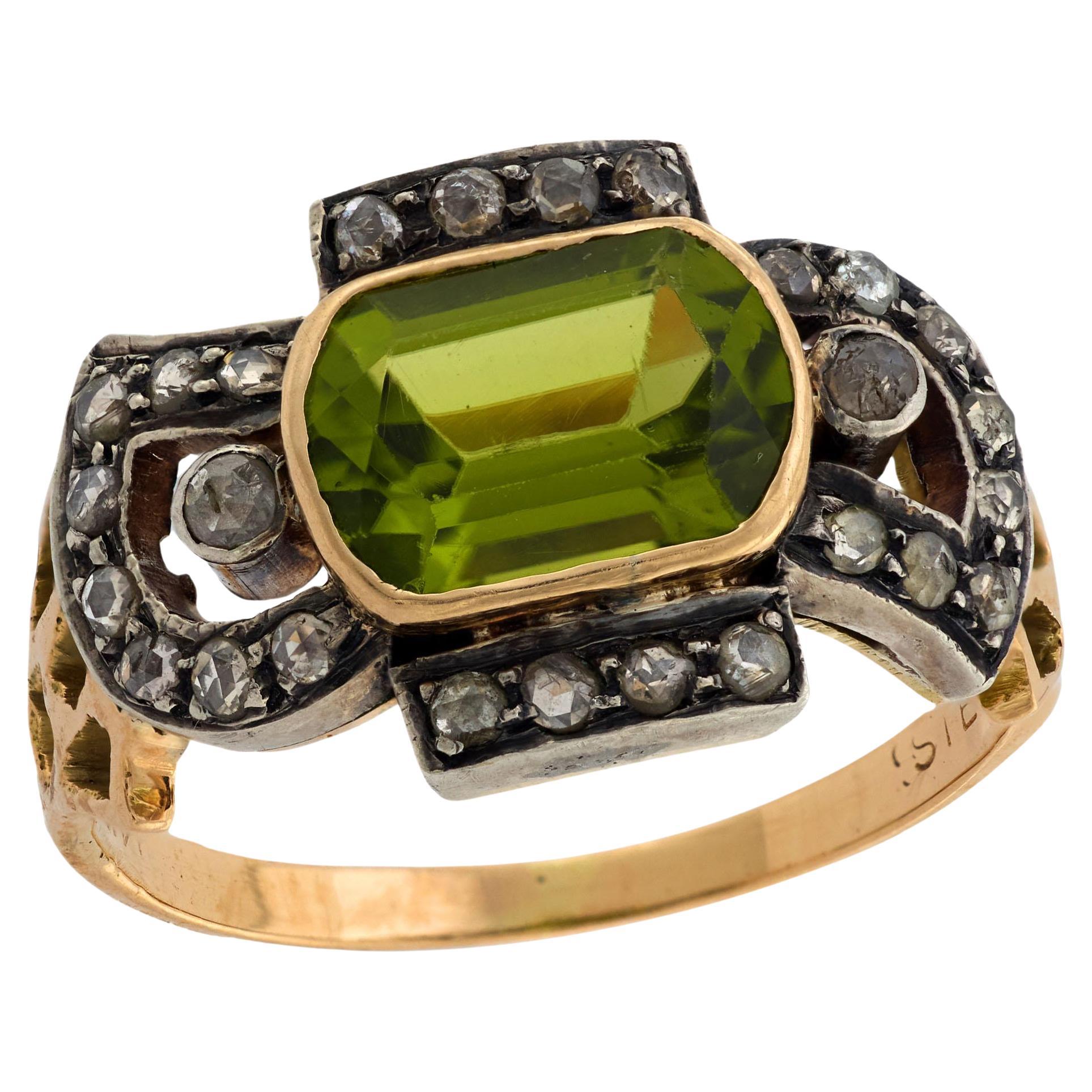 Victorian 14k/Platinum Peridot and Diamond Ring For Sale