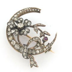 Victorian 14k Red Gold Brooch with Ruby and Diamond, Circa 1880