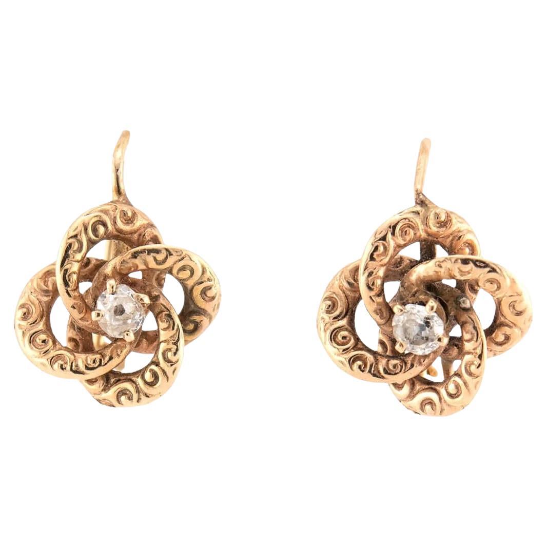Victorian 14k Repousse Love Knot Motif Earrings