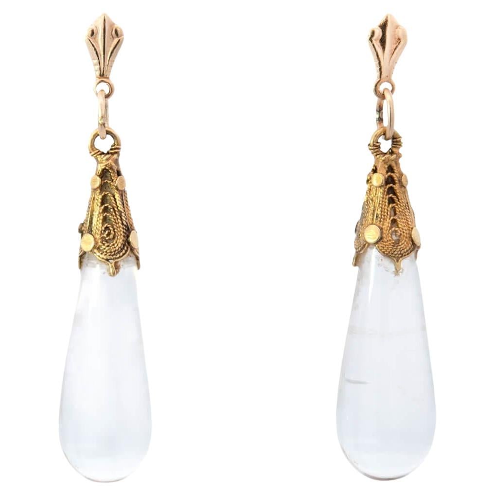 Victorian 14k Rock Quartz Crystal Drop Earrings