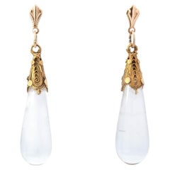 Victorian 14k Rock Quartz Crystal Drop Earrings